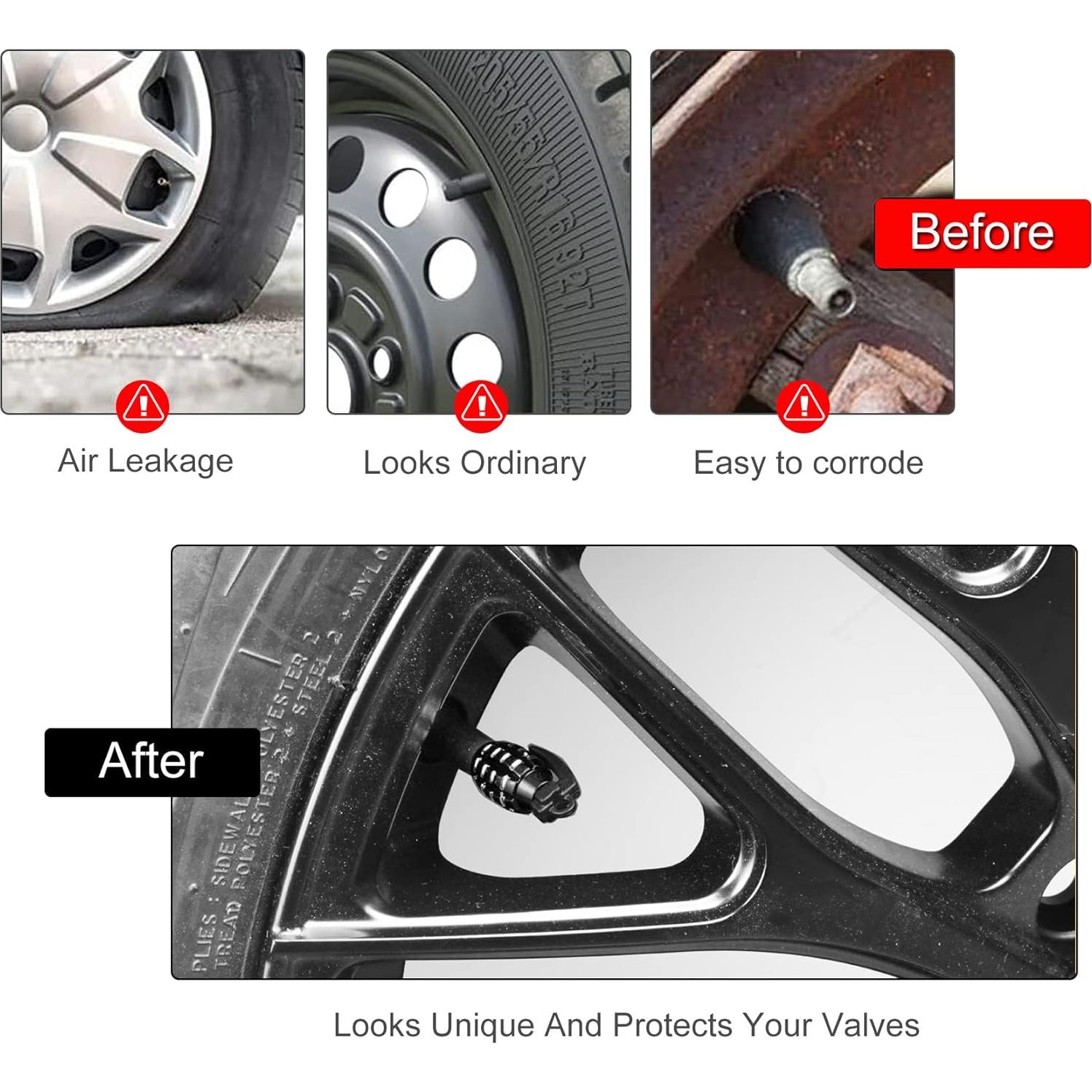 Tapa de Válvula de Neumático SINGARO Universal 4 Piezas Negro