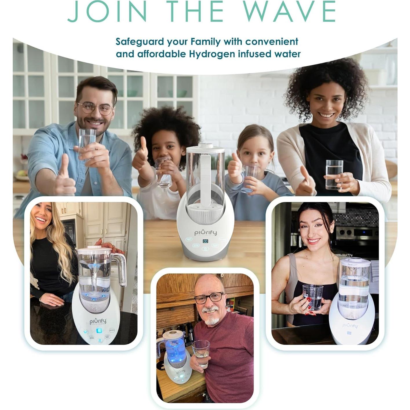 Jarra de Agua Hidrógeno Piurify 1.5L - BPA Free y Autolimpieza