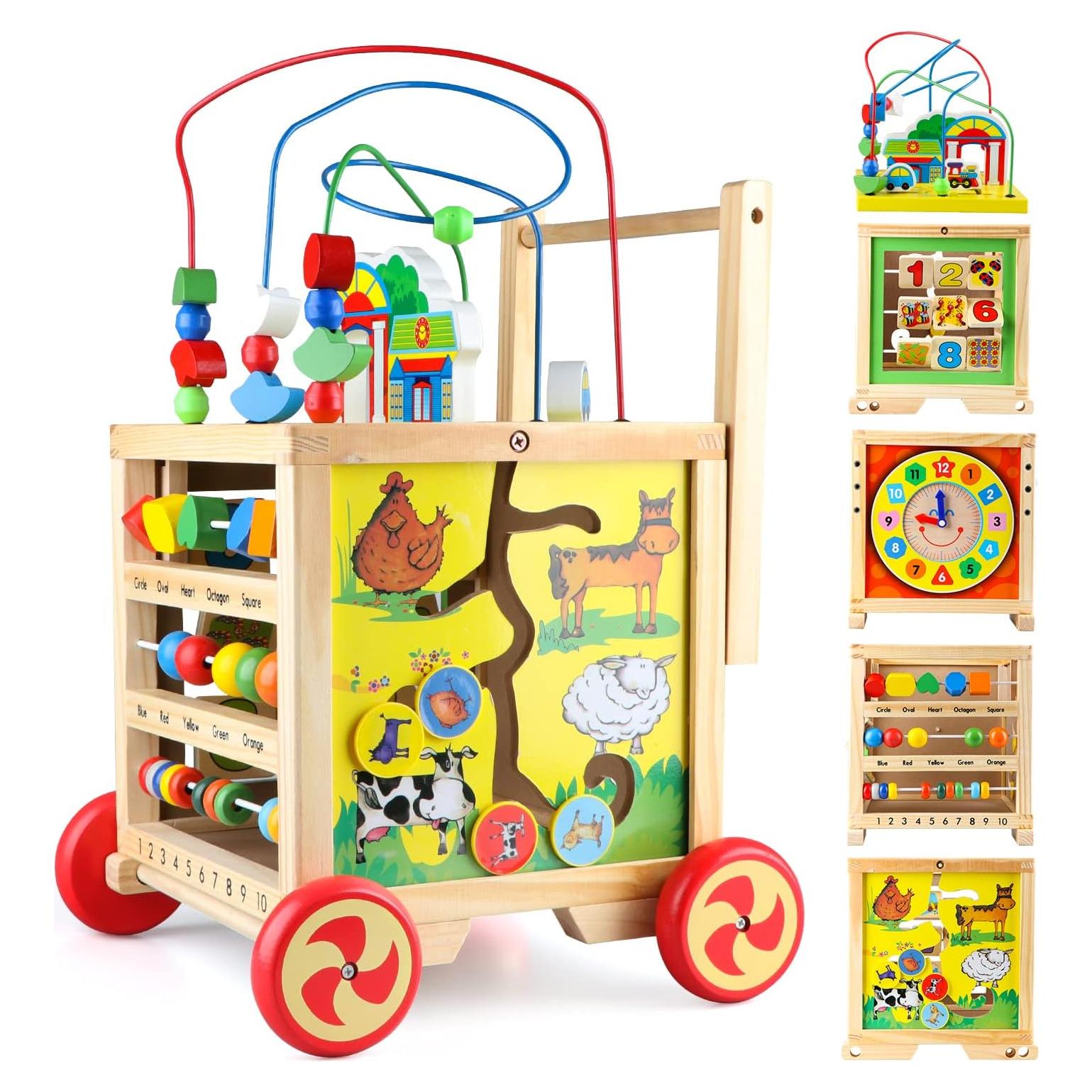 Cubo de Actividad de Madera Qichao 6 en 1 Juguete Educativo