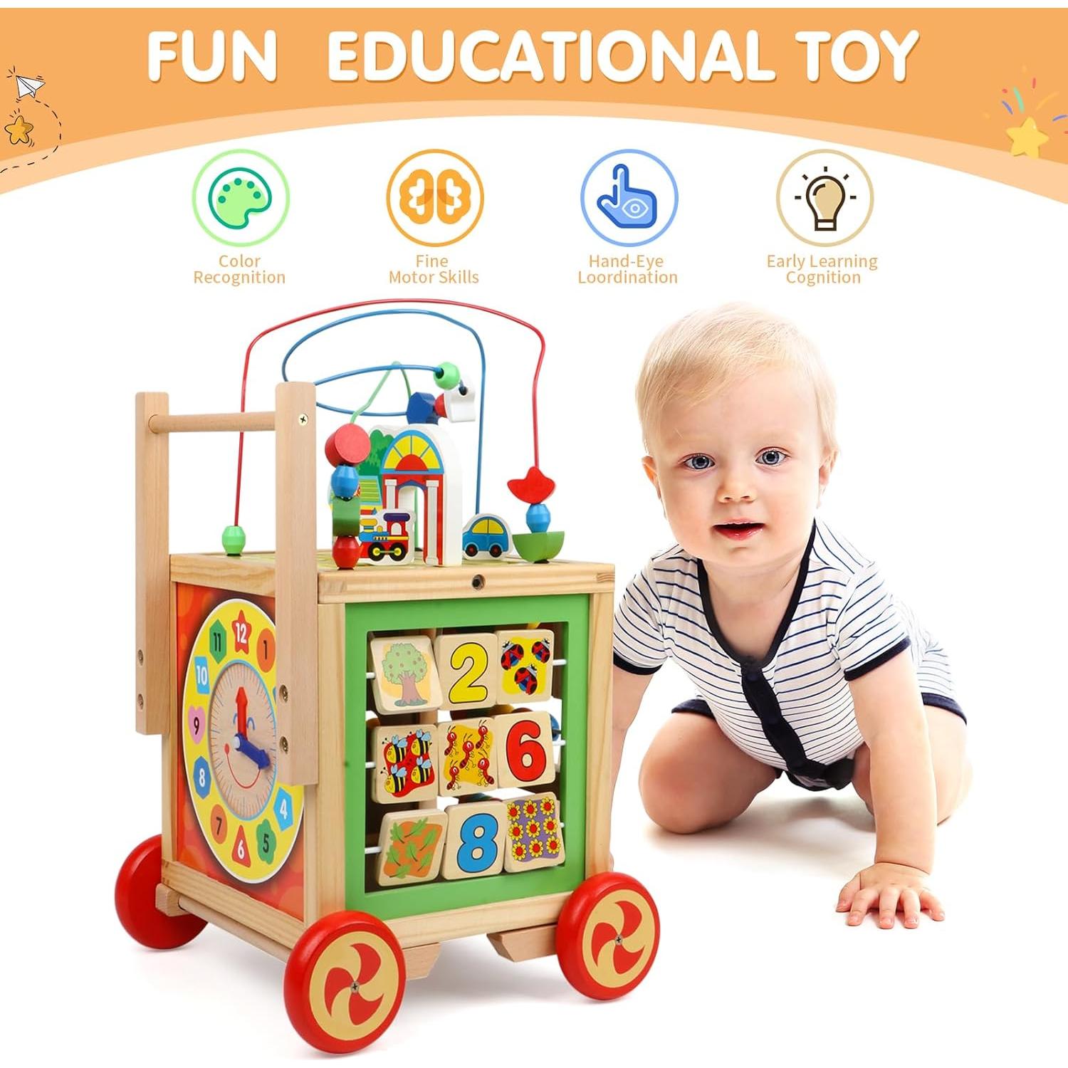 Cubo de Actividad de Madera Qichao 6 en 1 Juguete Educativo