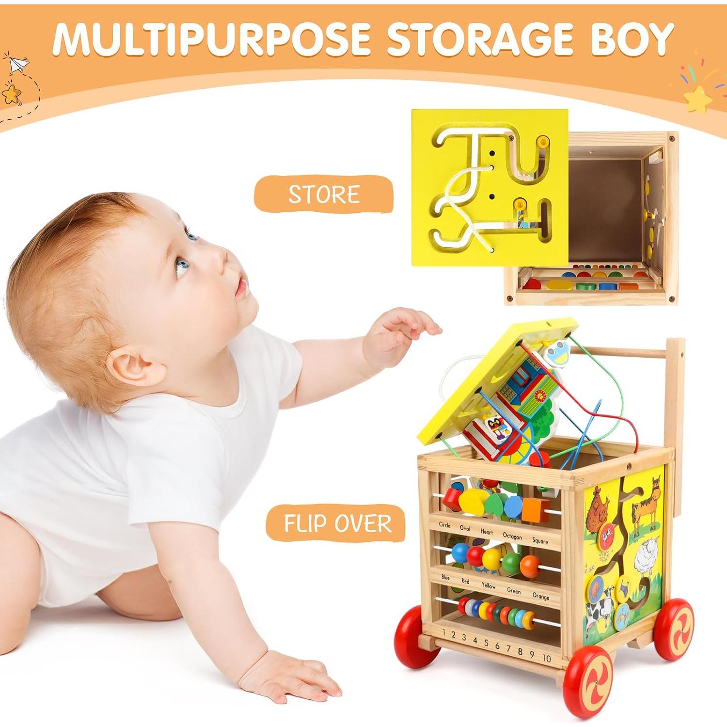 Cubo de Actividad de Madera Qichao 6 en 1 Juguete Educativo