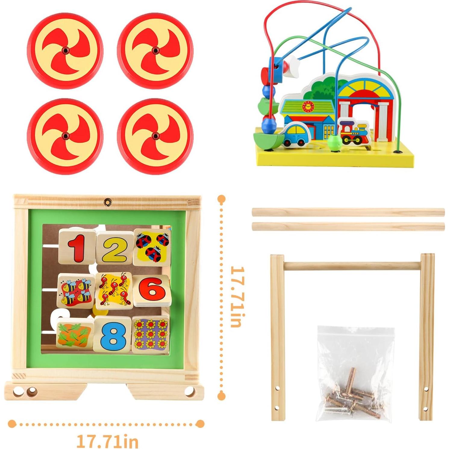 Cubo de Actividad de Madera Qichao 6 en 1 Juguete Educativo