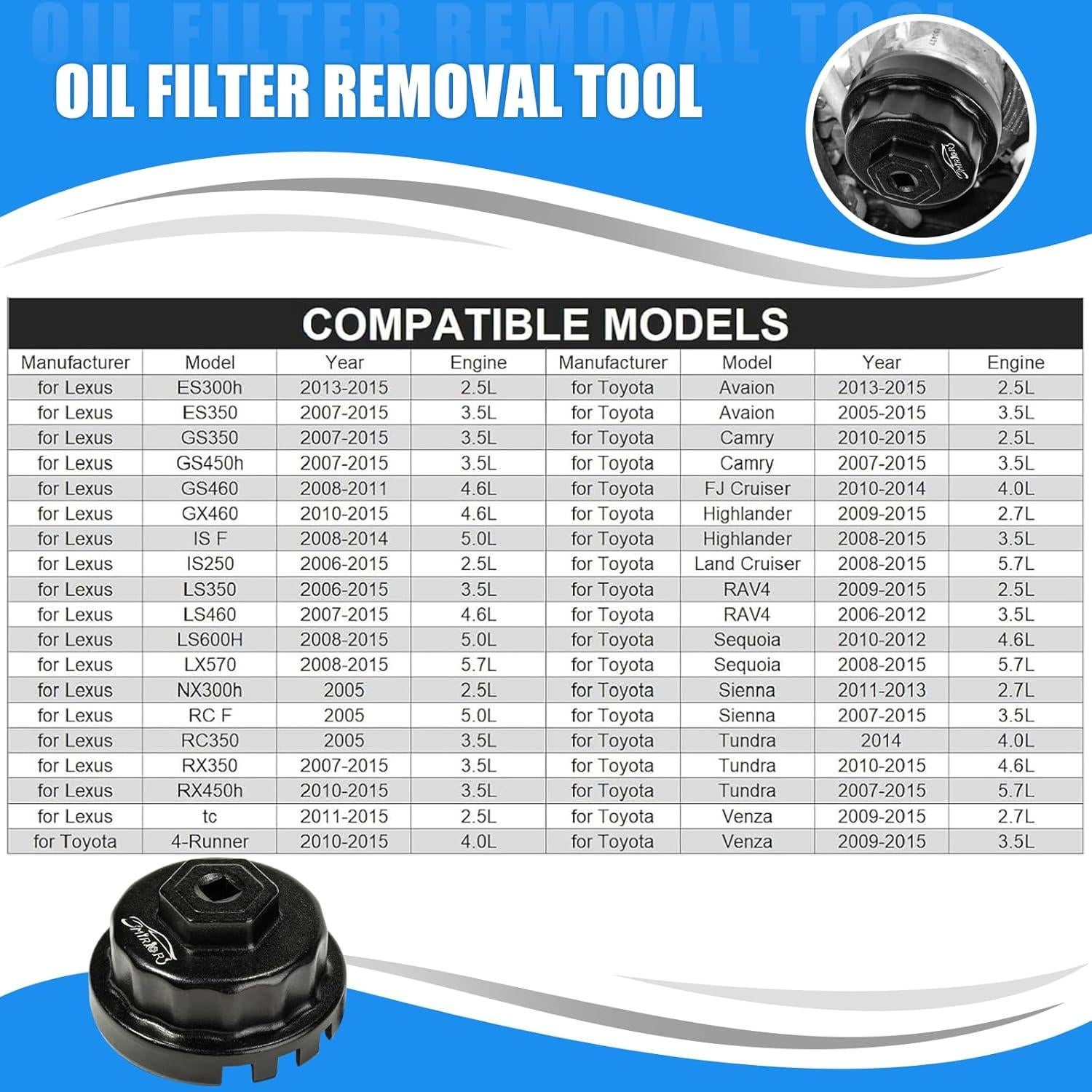 Llave de Filtro de Aceite 3mirrors 64mm para Toyota y Lexus