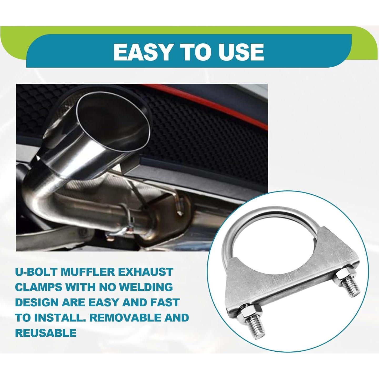 Abrazaderas U-Bolt de acero inoxidable 2" KEVWR - Paquete de 2