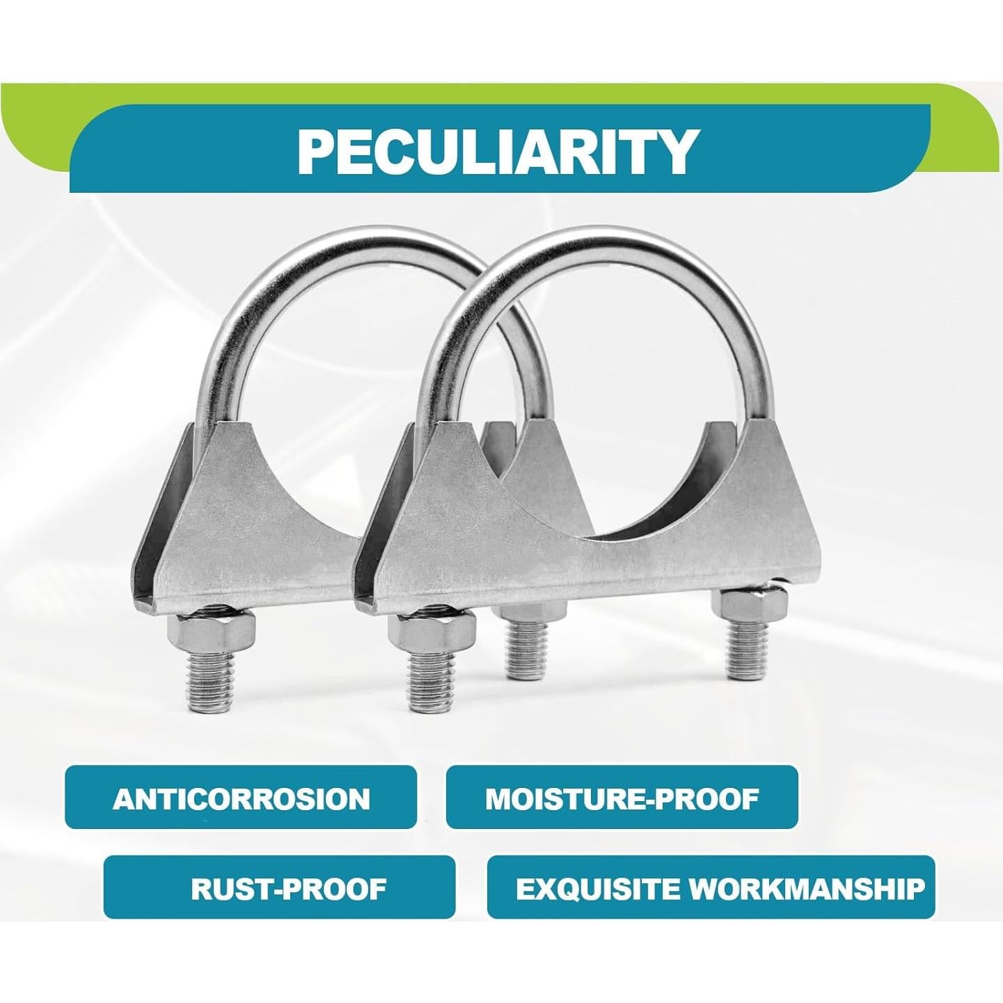 Abrazaderas U-Bolt de acero inoxidable 2" KEVWR - Paquete de 2