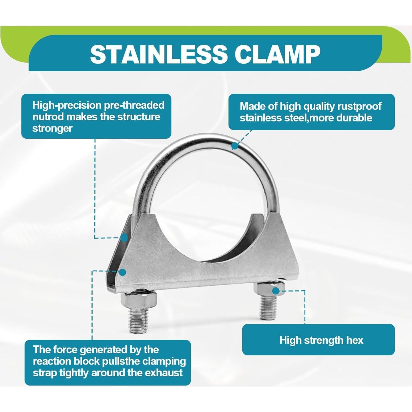 Abrazaderas U-Bolt de acero inoxidable 2" KEVWR - Paquete de 2