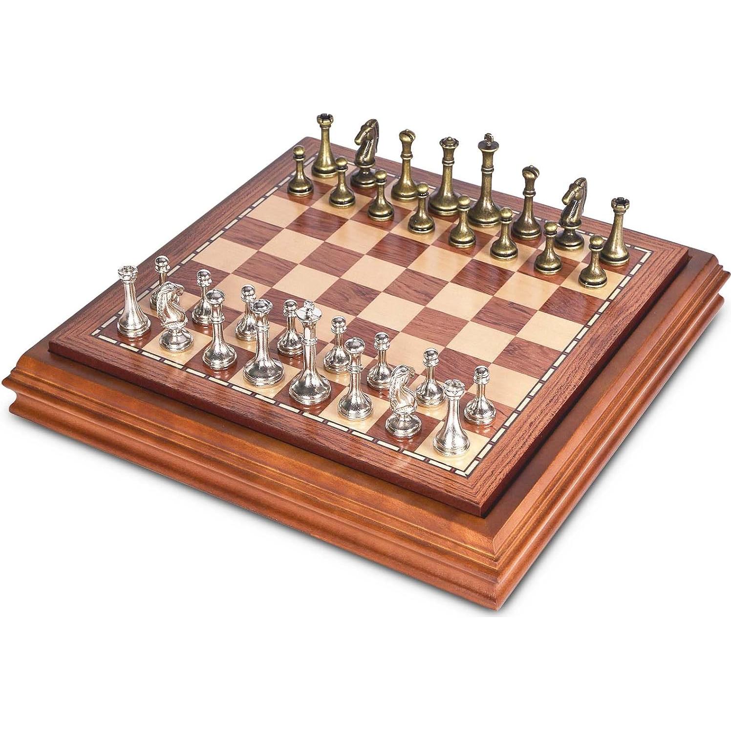 Juego de Ajedrez de Madera AMEROUS 32 cm con Piezas de Metal