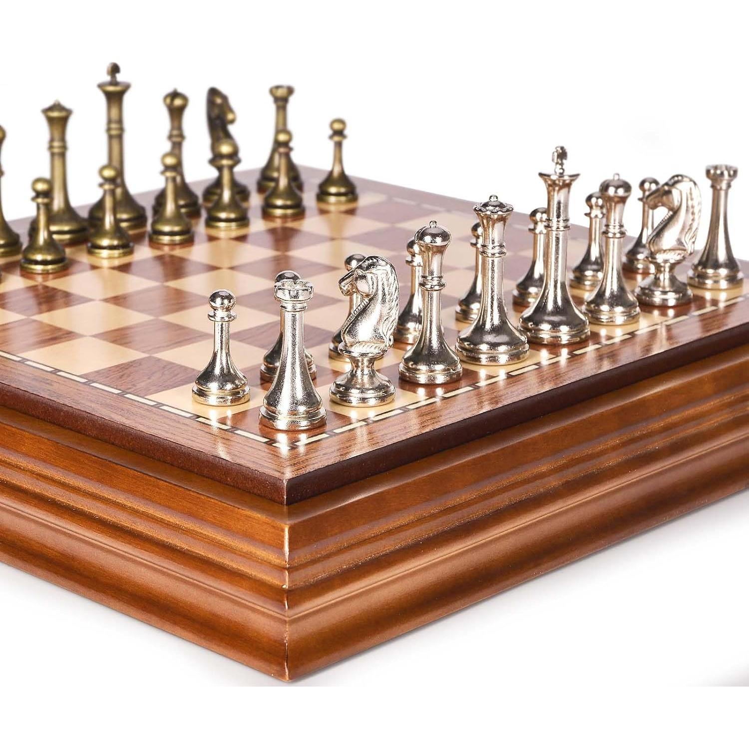 Juego de Ajedrez de Madera AMEROUS 32 cm con Piezas de Metal