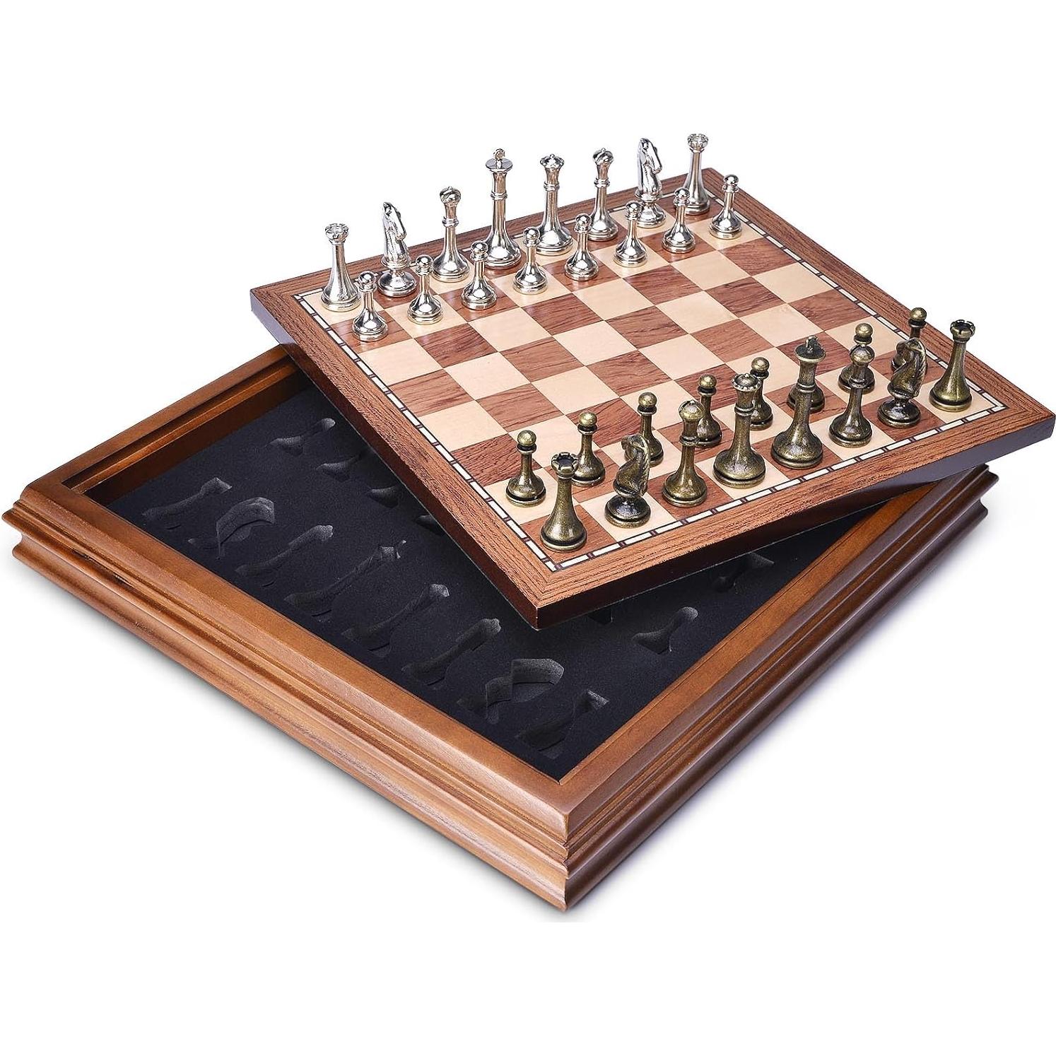 Juego de Ajedrez de Madera AMEROUS 32 cm con Piezas de Metal