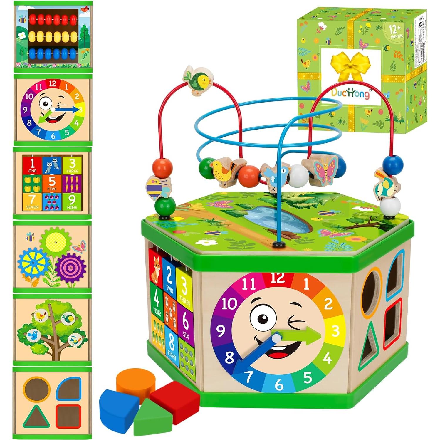 Cubo de Actividad de Madera Duchong 7-en-1 Verde