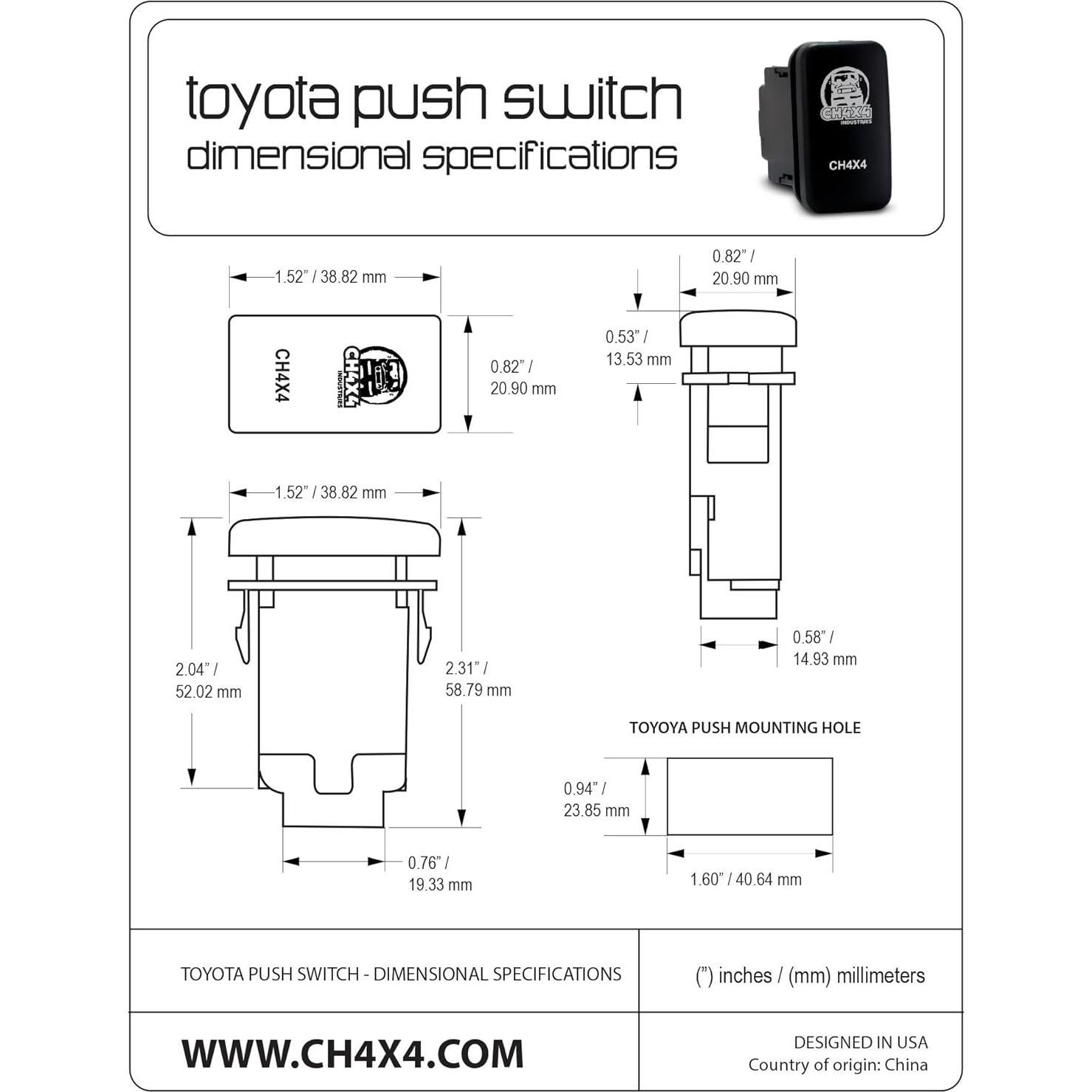 Interruptor Momentáneo CH4X4 12V para Toyota Tacoma, FJ Cruiser, Hilux