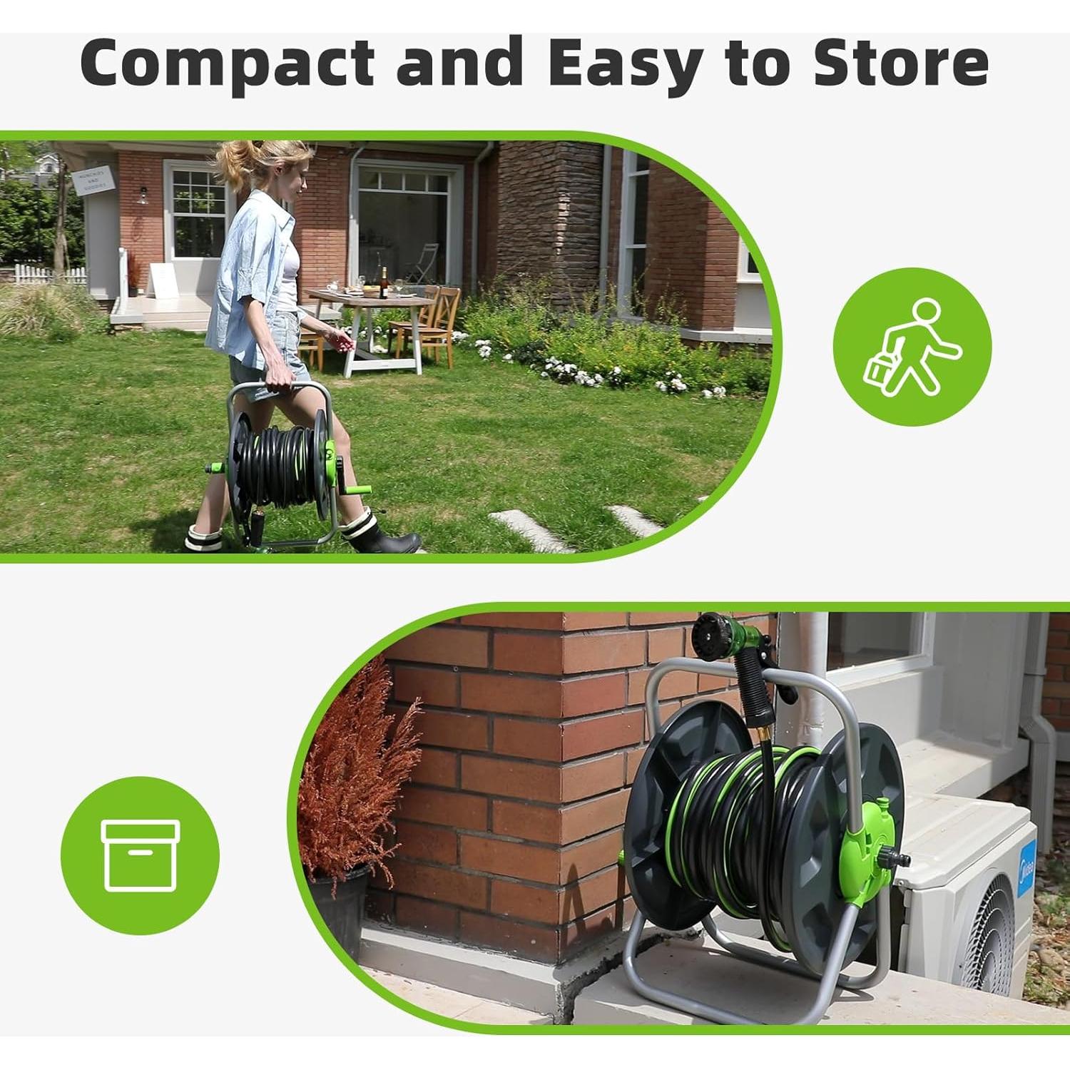 Carro de Enrollar Manguera YESTAR 147 Pies Verde Montable