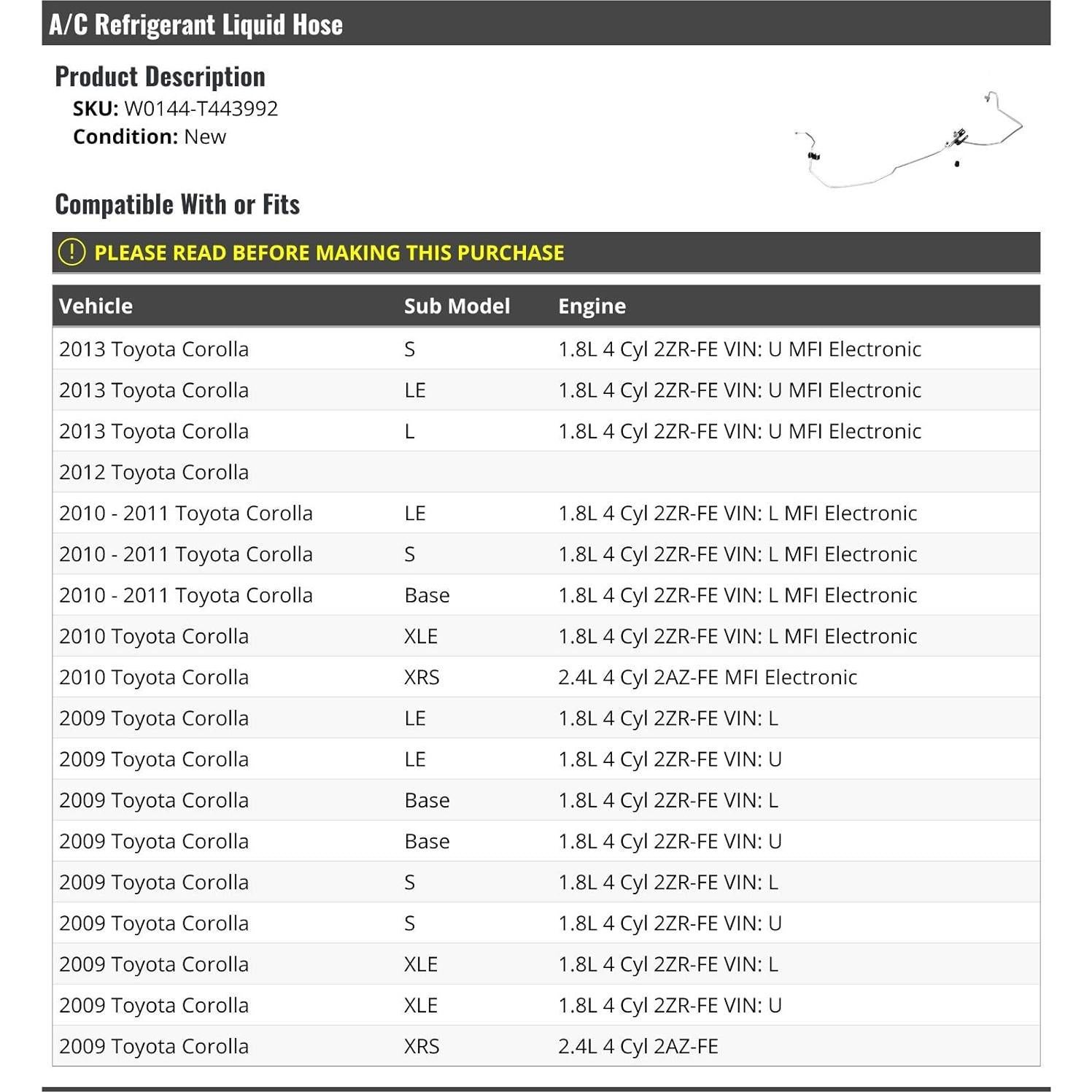 Manguera refrigerante A/C Toyota Corolla 2009-2013