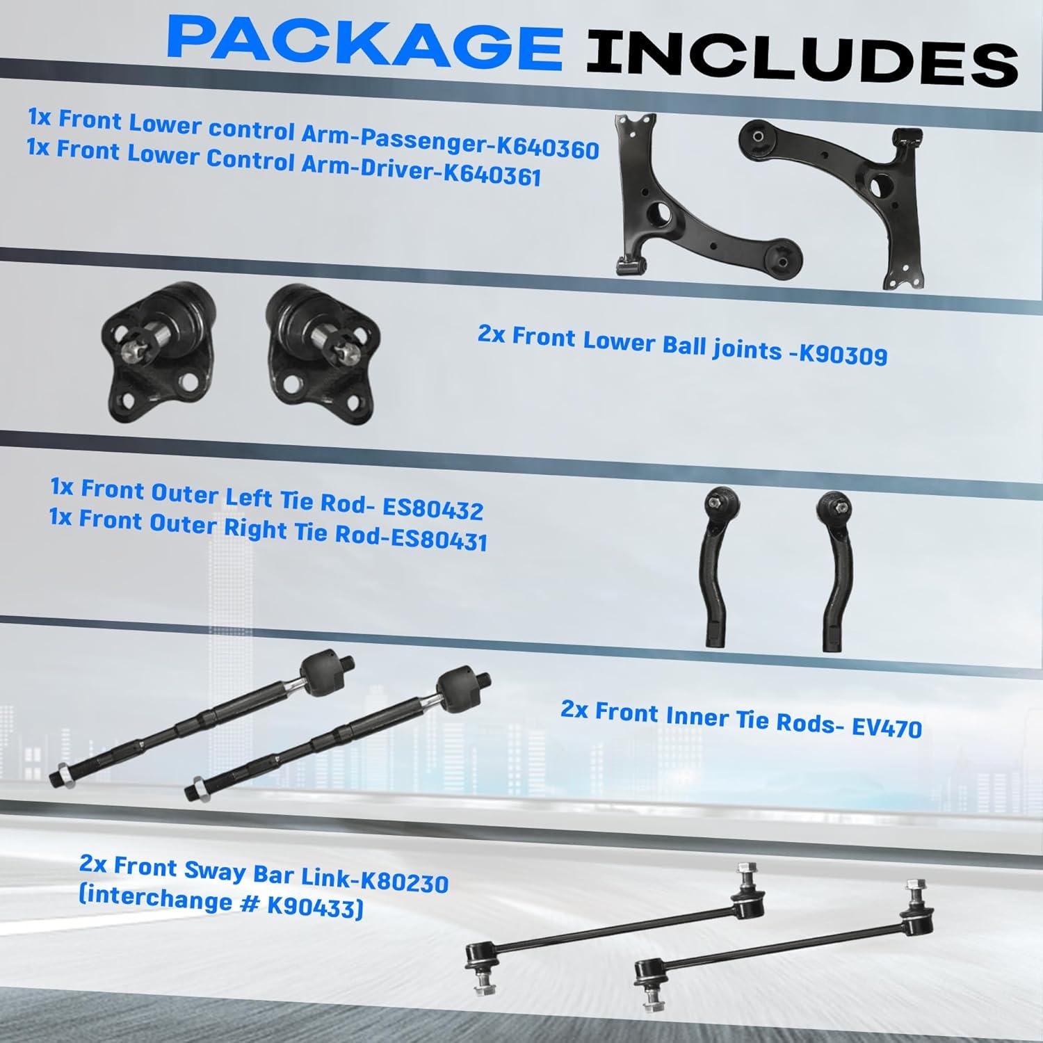 Kit de suspensión 10 piezas AngyMeck para Toyota Corolla 2003-2008