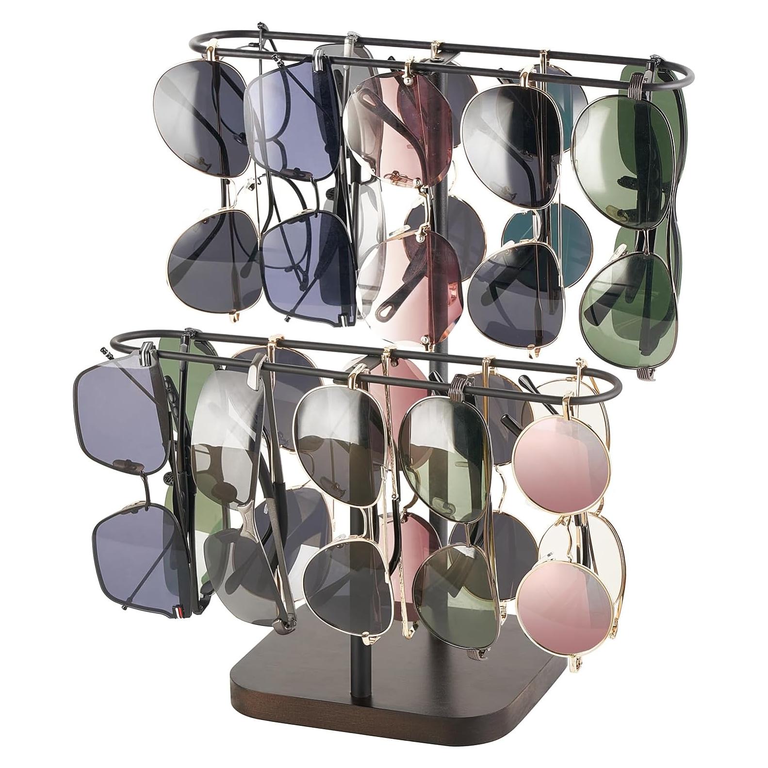 Organizador de Gafas Mkono 24 Pares 2 Niveles Metal y Madera Negro