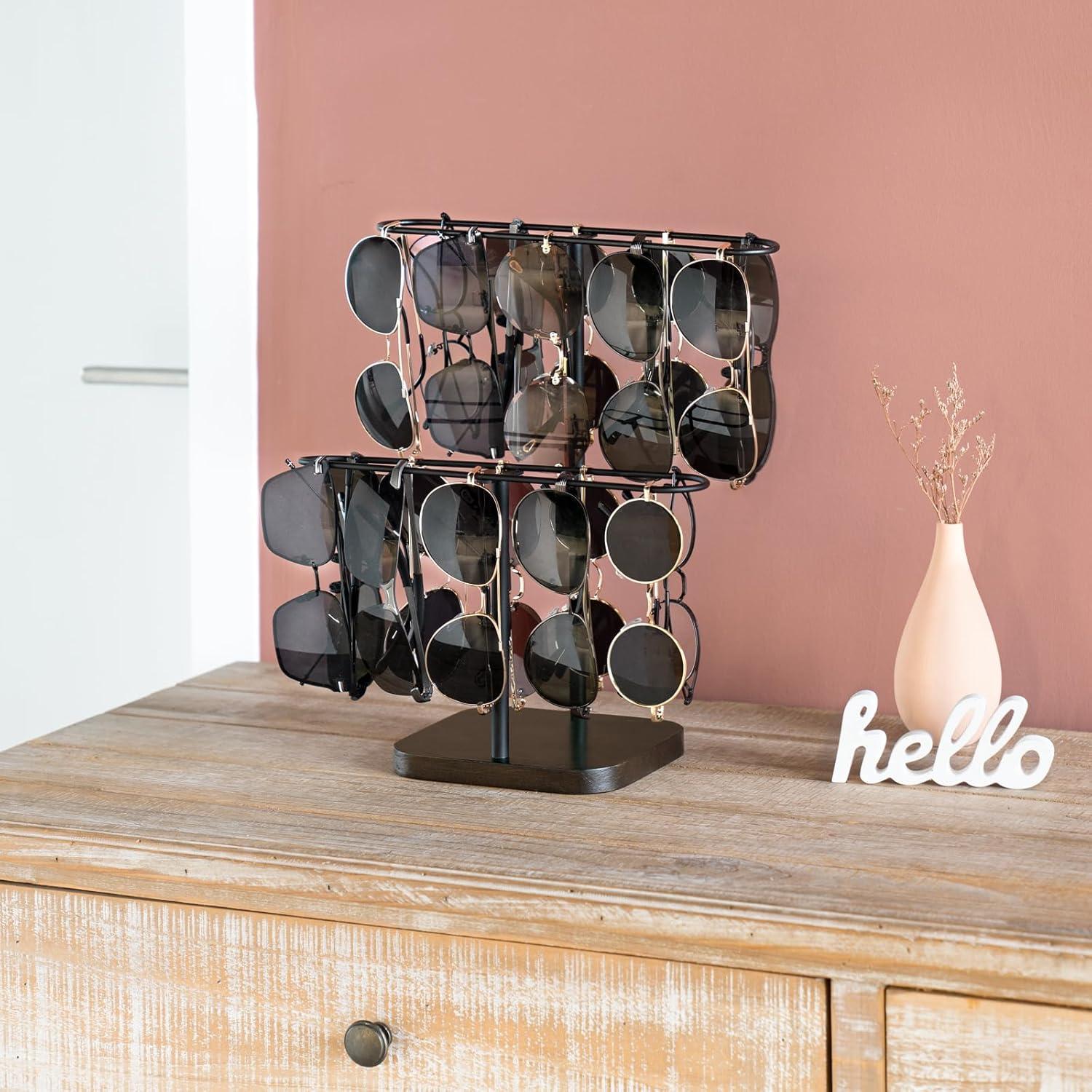 Organizador de Gafas Mkono 24 Pares 2 Niveles Metal y Madera Negro