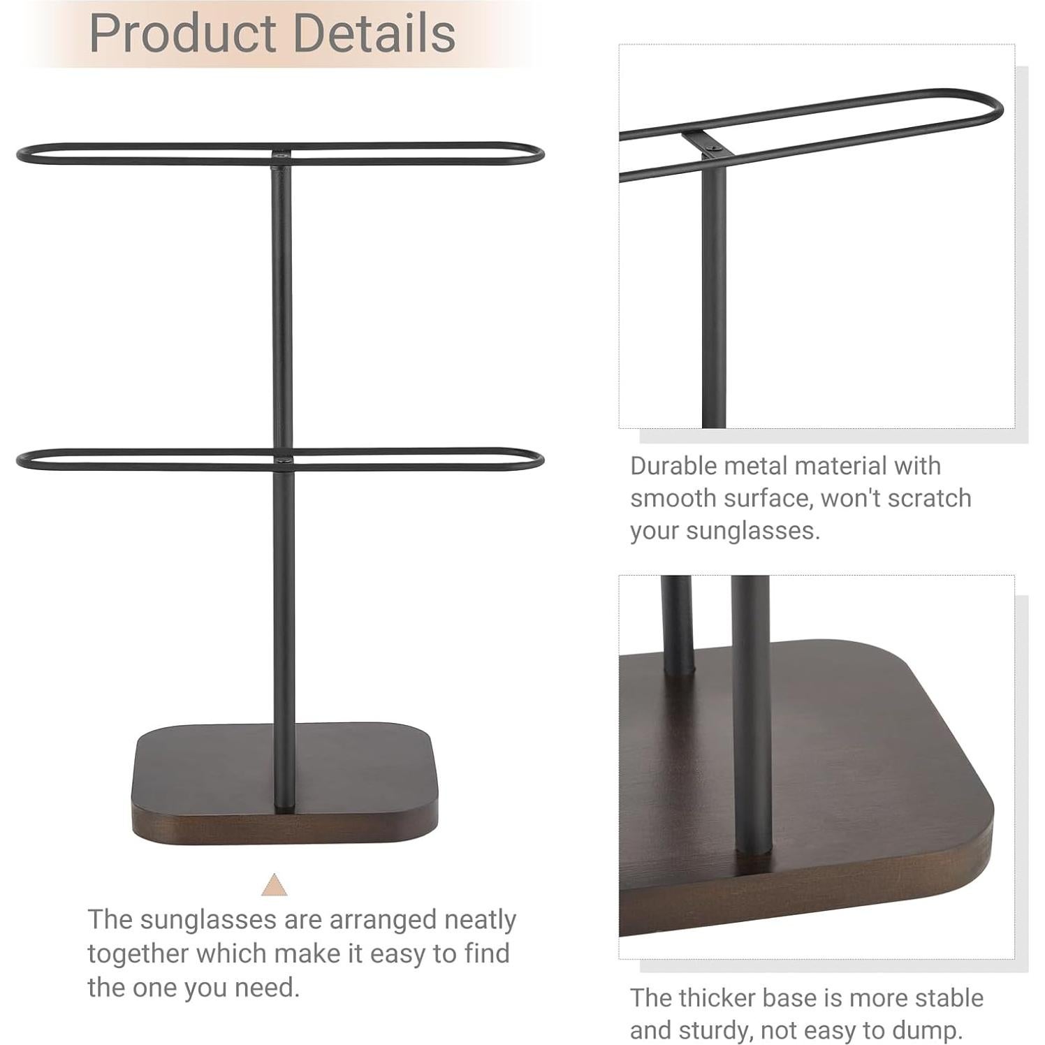 Organizador de Gafas Mkono 24 Pares 2 Niveles Metal y Madera Negro