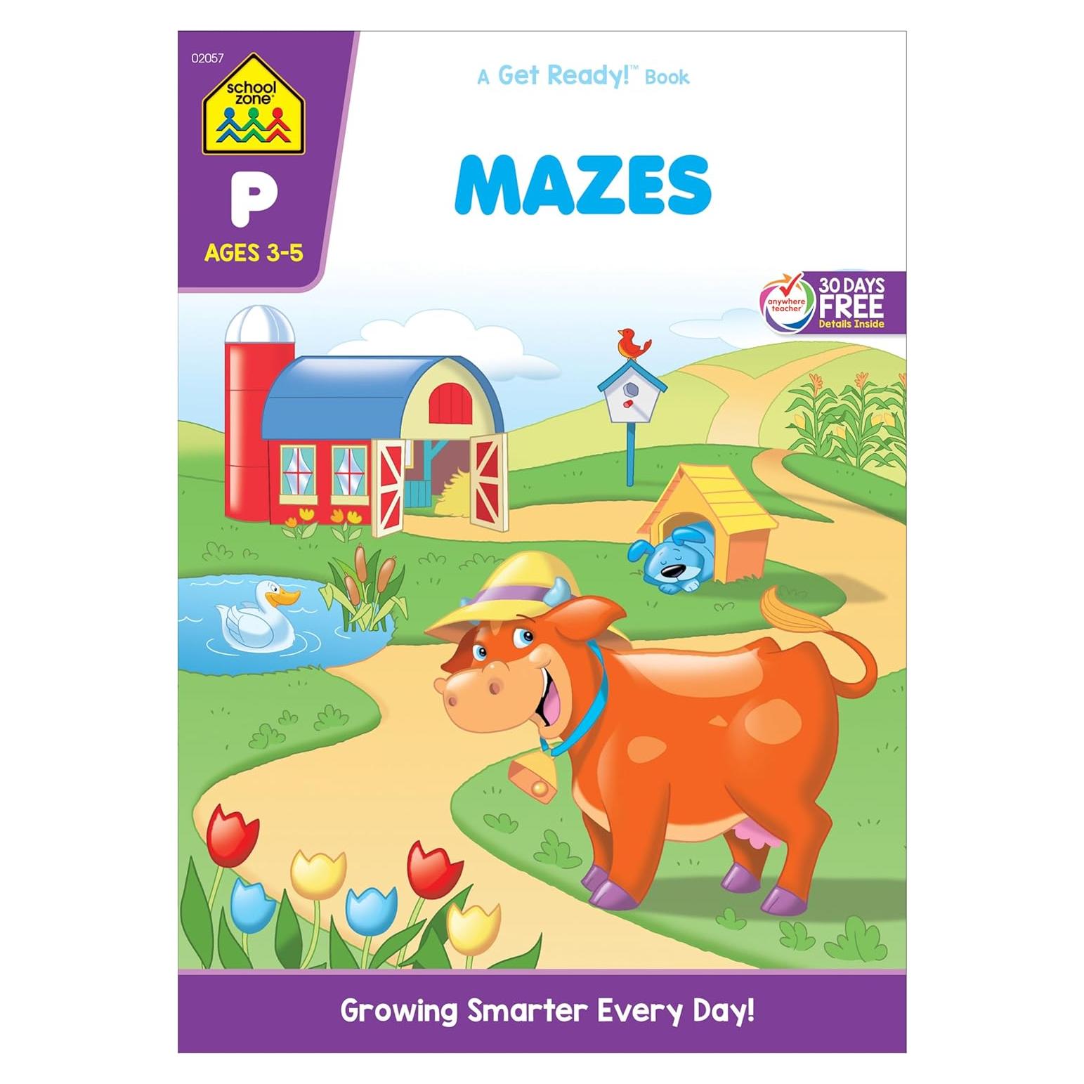 School Zone Mazes Workbook: 32 Pages, Preschool, Kindergarten, Maze Puzzles, Wide Paths, Colorful Pictures, Problem-Solving, Ages 3 to 5 (Get Ready! Book Series)