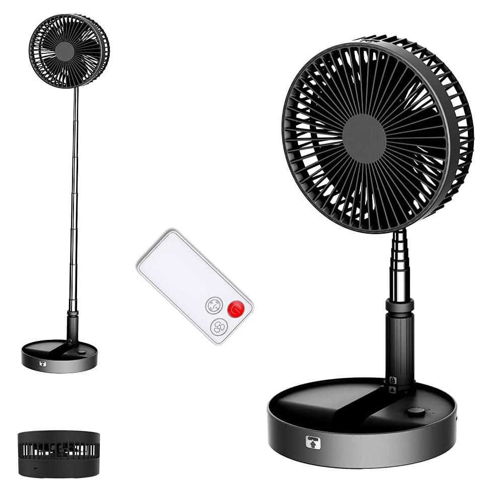 UN UNITEDTIME Portable fan, My Foldaway Travel fan with remote Control Timer, Battery Operated or USB Powered,Adjustable Height Foldable, 4 Speed Settings (Black)