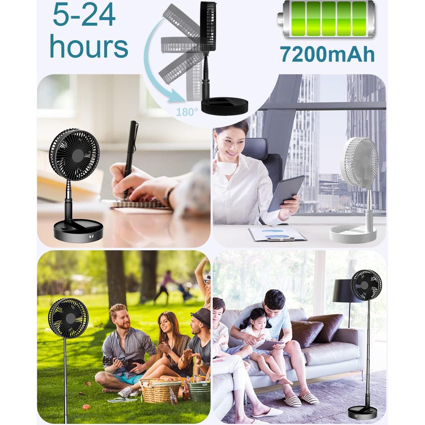 UN UNITEDTIME Portable fan, My Foldaway Travel fan with remote Control Timer, Battery Operated or USB Powered,Adjustable Height Foldable, 4 Speed Settings (Black)