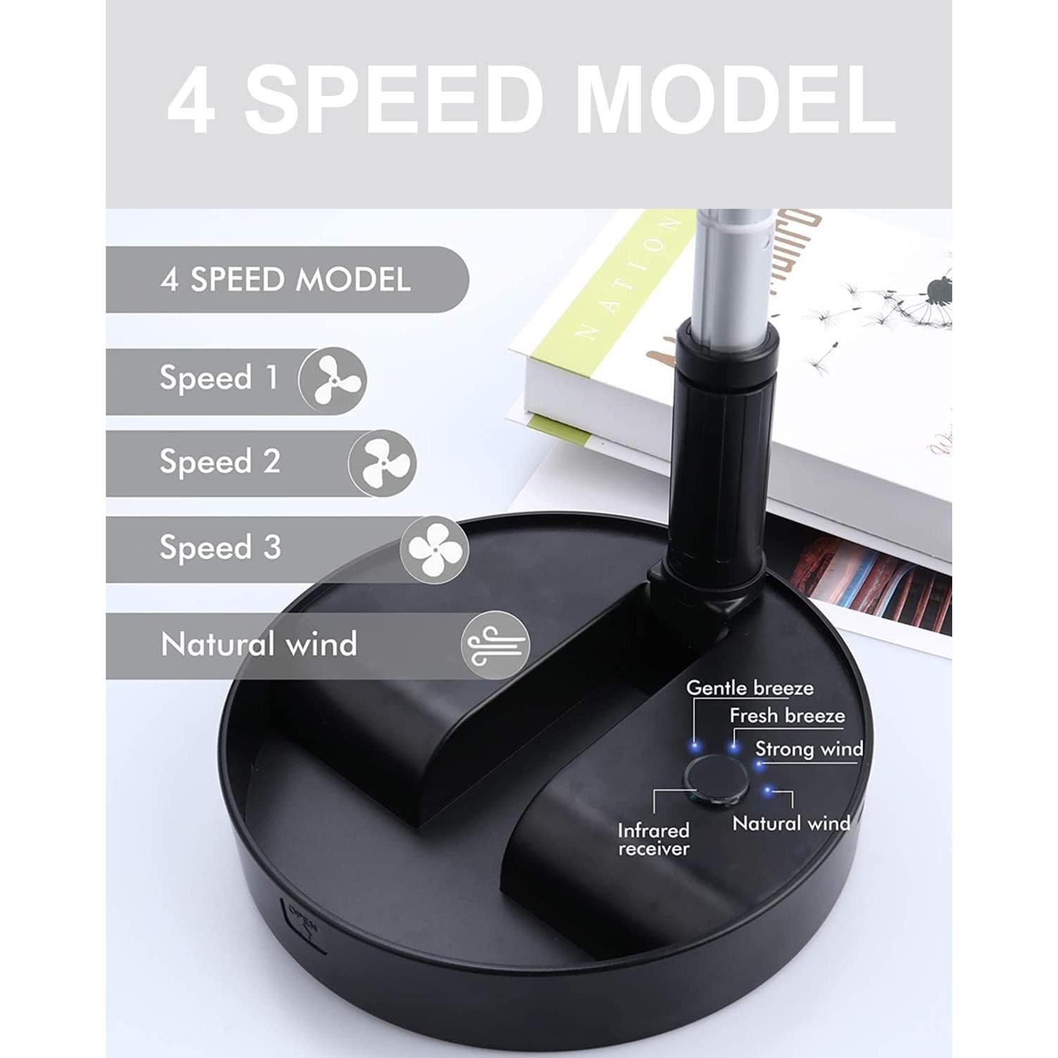 UN UNITEDTIME Portable fan, My Foldaway Travel fan with remote Control Timer, Battery Operated or USB Powered,Adjustable Height Foldable, 4 Speed Settings (Black)