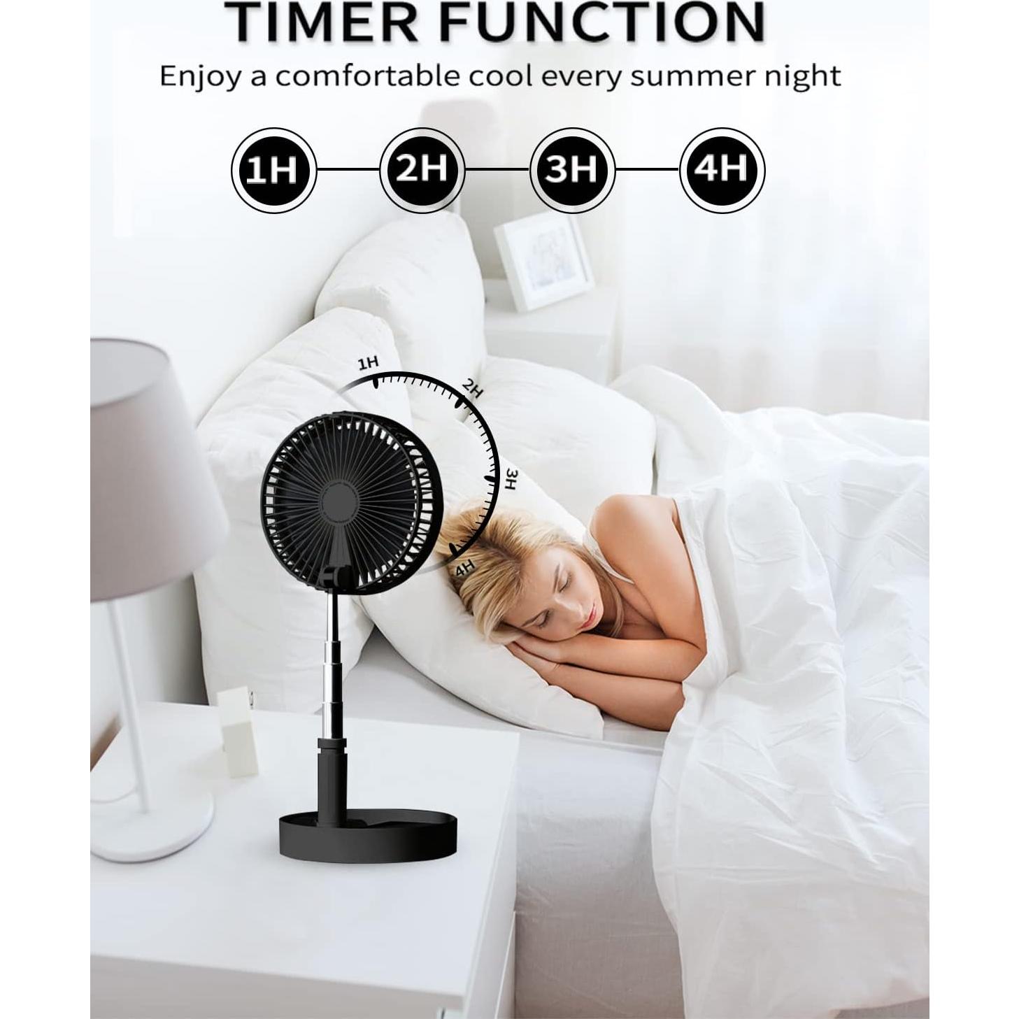 UN UNITEDTIME Portable fan, My Foldaway Travel fan with remote Control Timer, Battery Operated or USB Powered,Adjustable Height Foldable, 4 Speed Settings (Black)