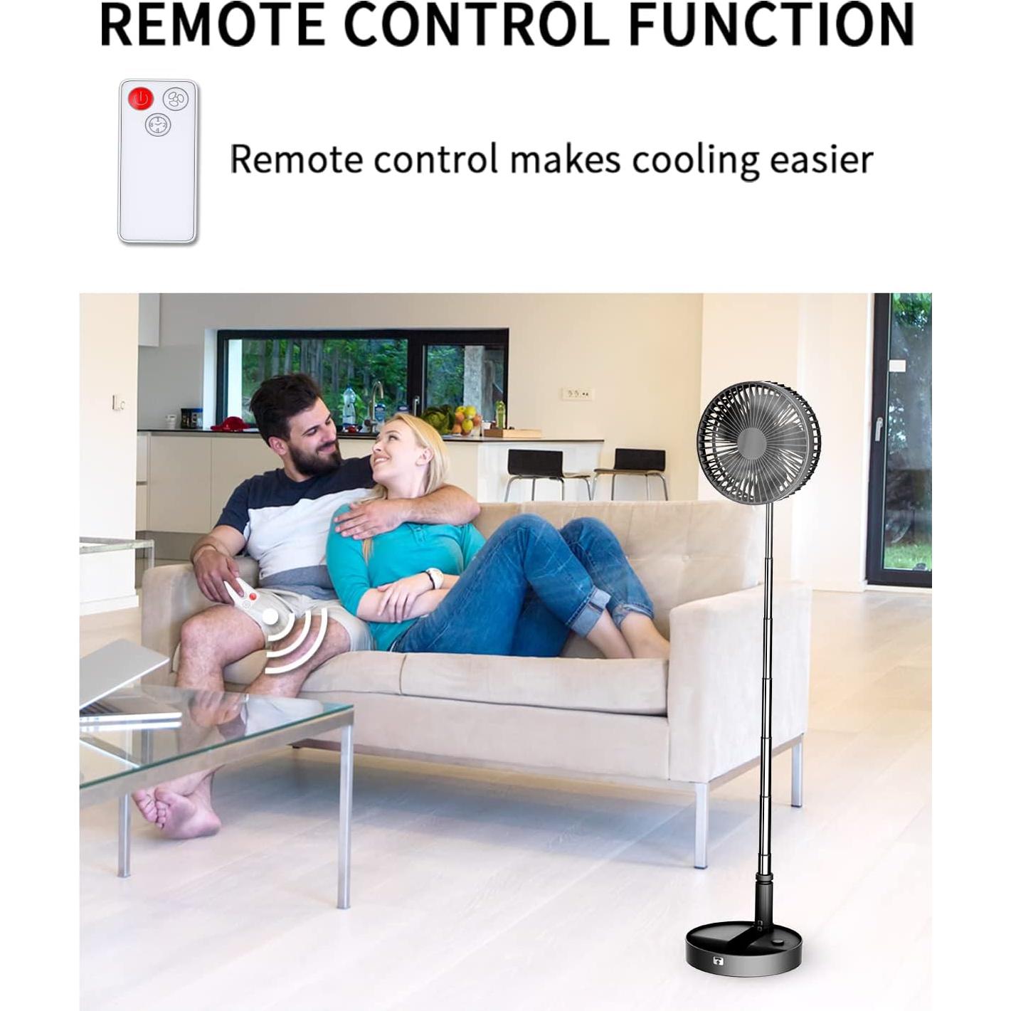 UN UNITEDTIME Portable fan, My Foldaway Travel fan with remote Control Timer, Battery Operated or USB Powered,Adjustable Height Foldable, 4 Speed Settings (Black)