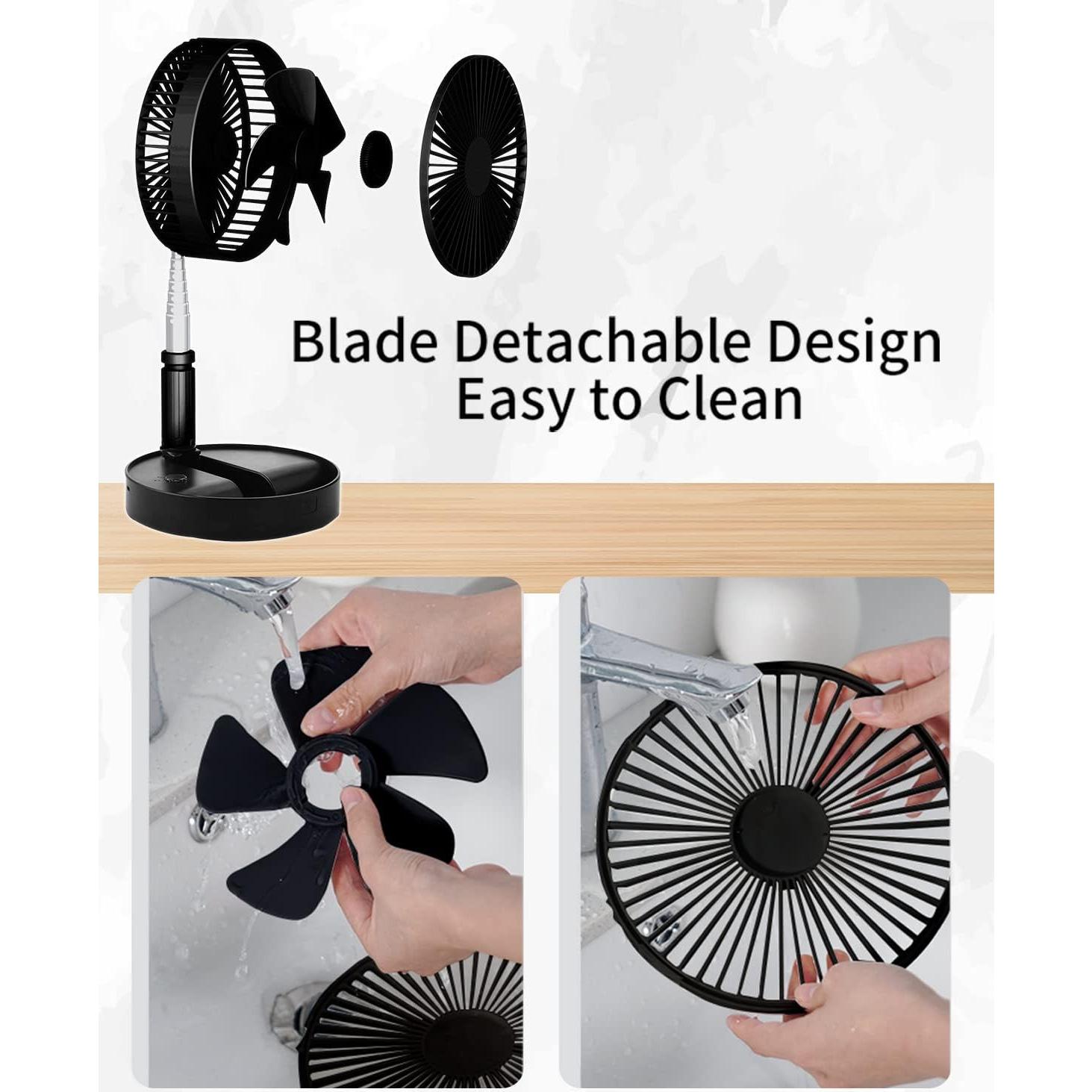 UN UNITEDTIME Portable fan, My Foldaway Travel fan with remote Control Timer, Battery Operated or USB Powered,Adjustable Height Foldable, 4 Speed Settings (Black)
