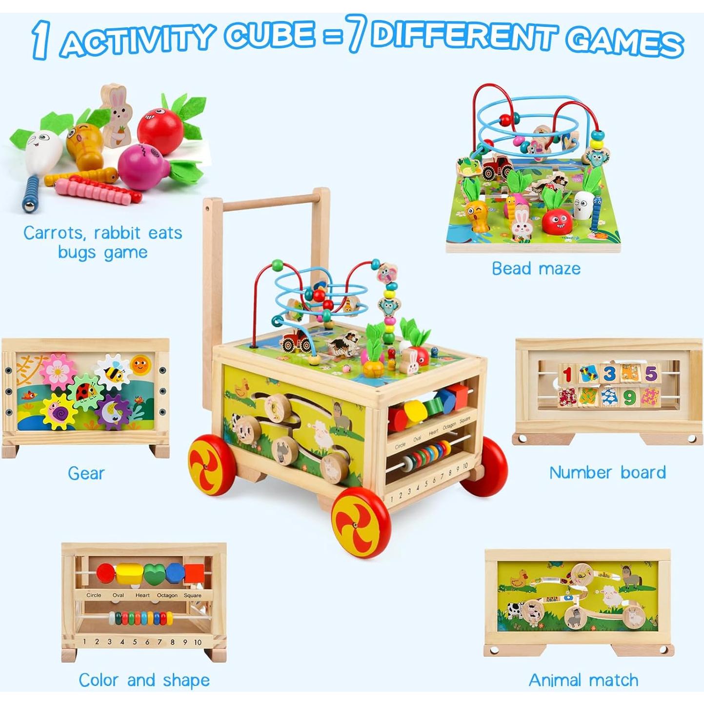 Cubo de Actividad de Madera 7 en 1 FOPNETS para Bebés 1+ Años