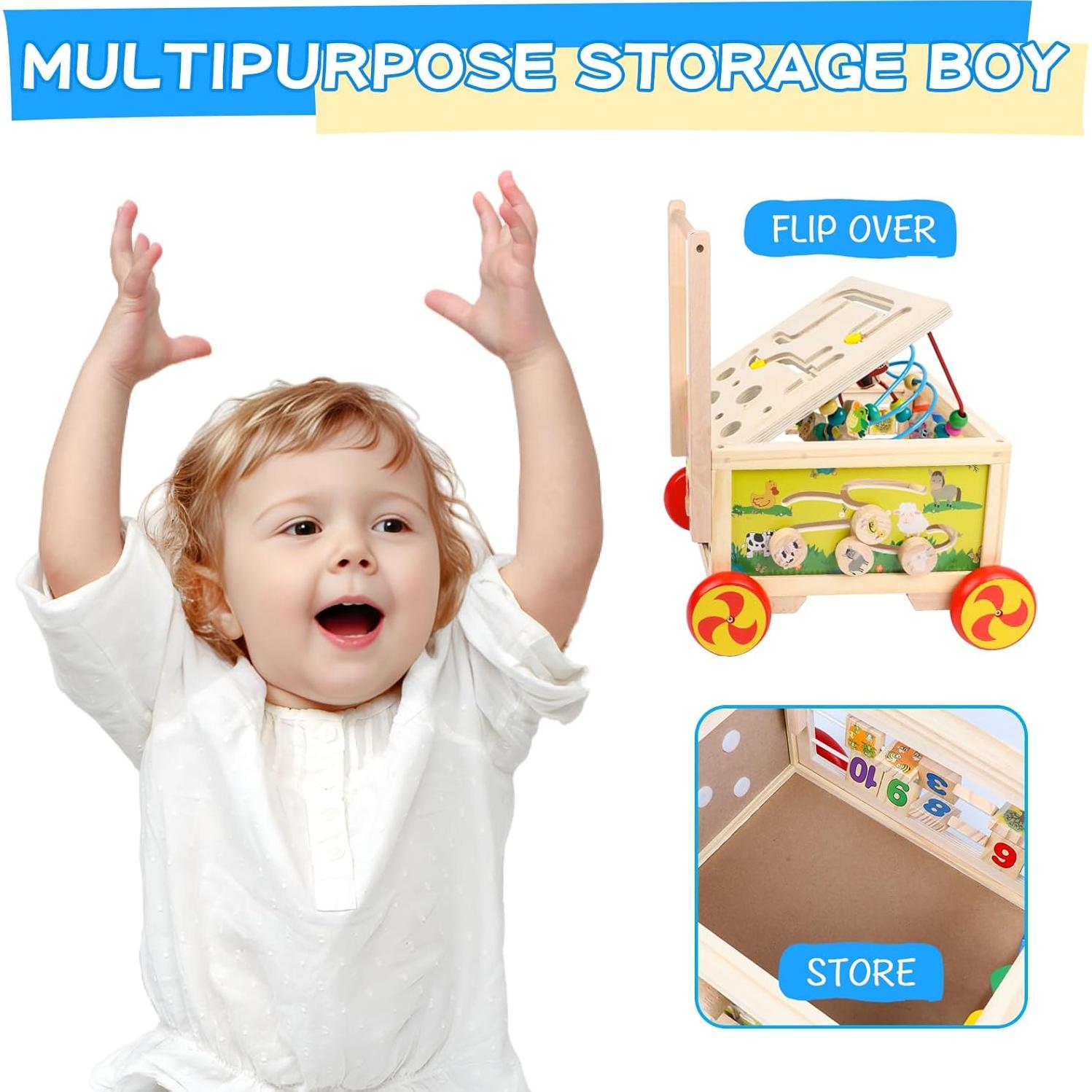 Cubo de Actividad de Madera 7 en 1 FOPNETS para Bebés 1+ Años