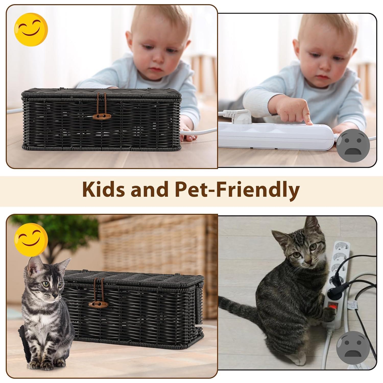 Caja Organizadora de Cables Tohiasen Rattan Sintético Negra