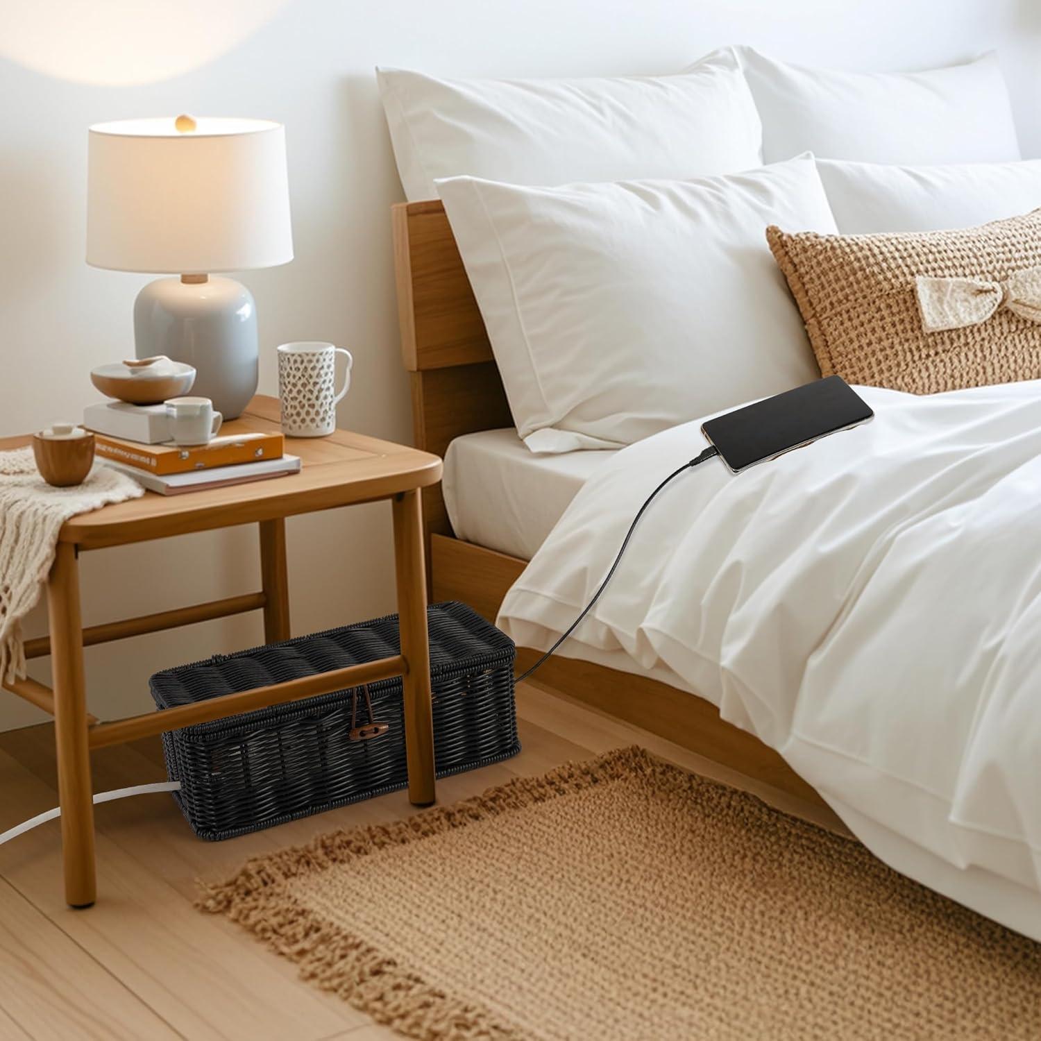 Caja Organizadora de Cables Tohiasen Rattan Sintético Negra