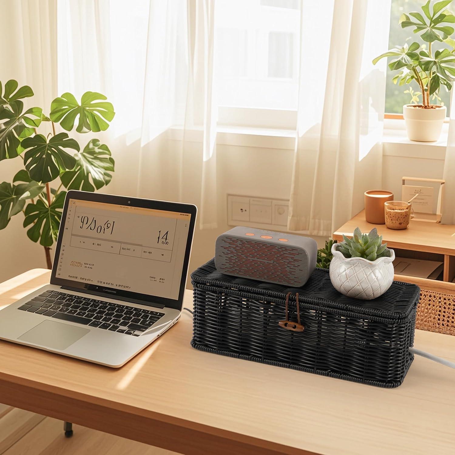 Caja Organizadora de Cables Tohiasen Rattan Sintético Negra