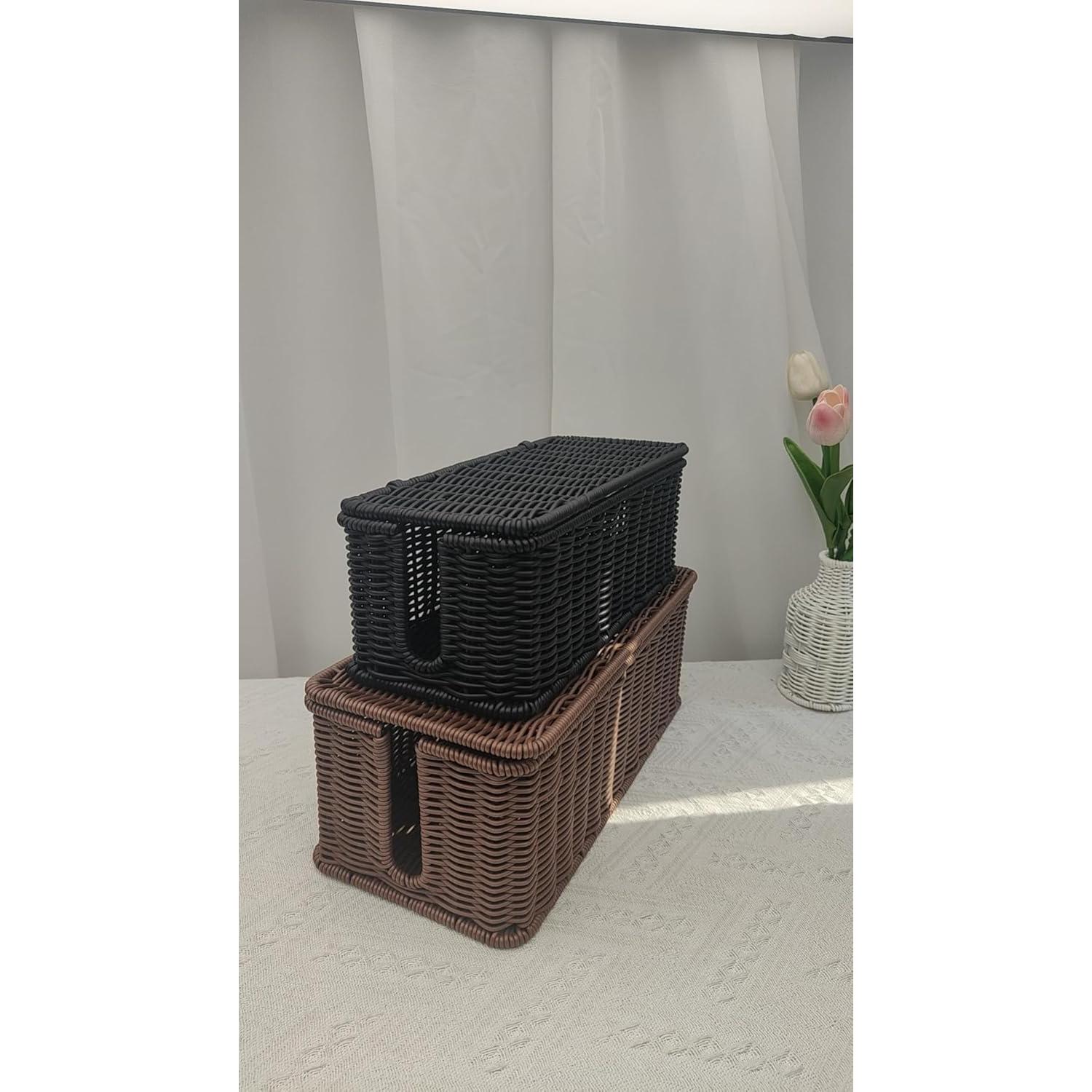 Caja Organizadora de Cables Tohiasen Rattan Sintético Negra