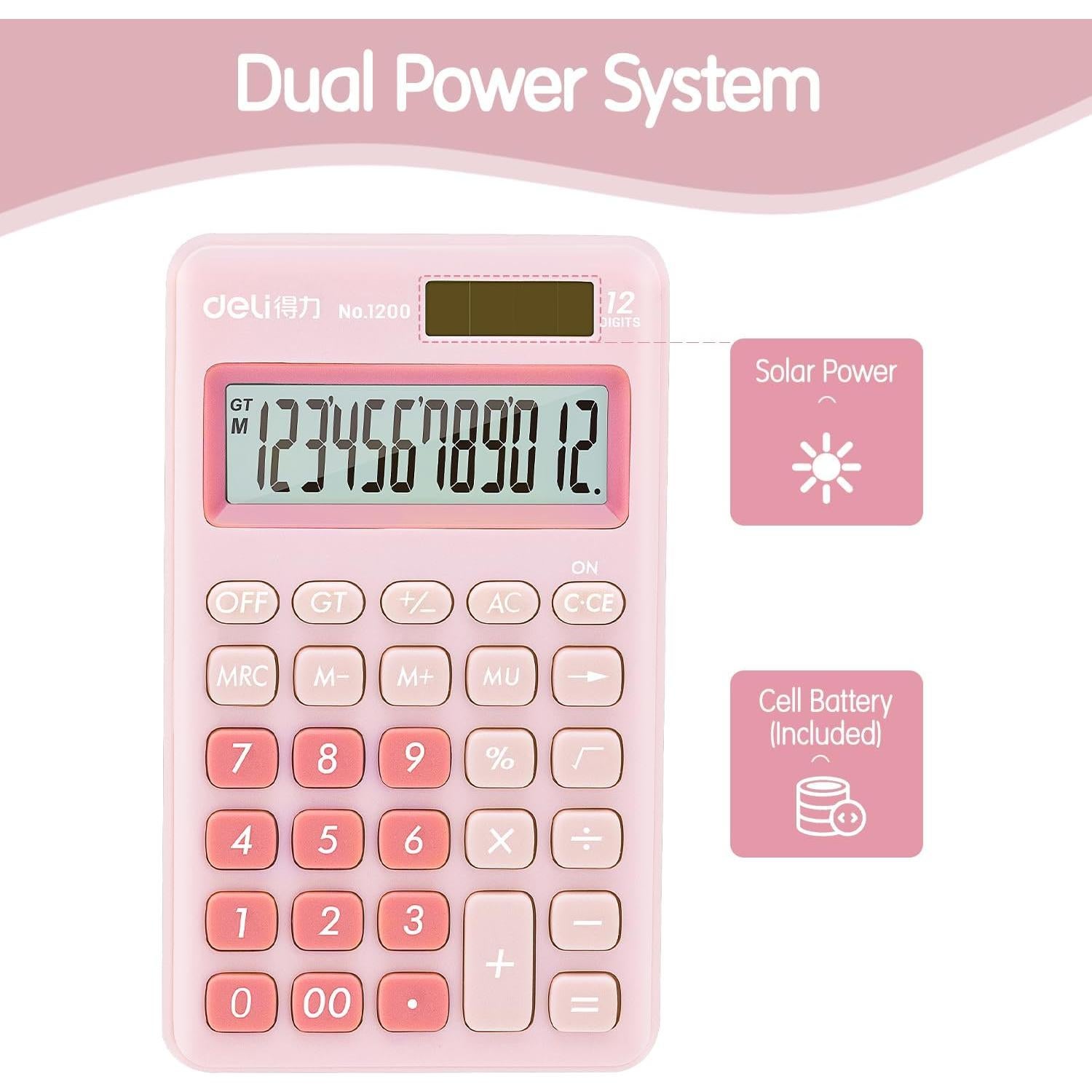 Calculadora Deli 1200 de Escritorio 12 Dígitos Rosa