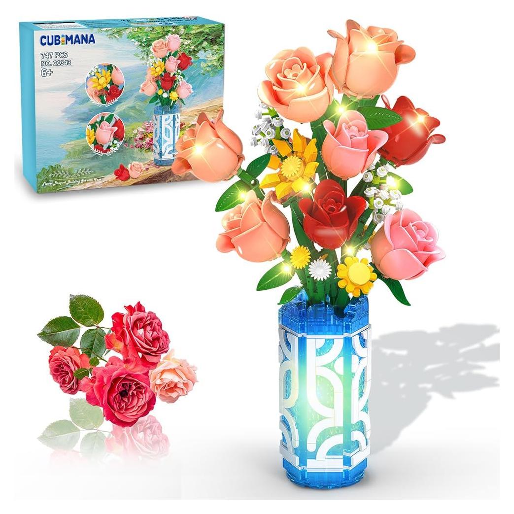 Conjunto de Construcción de Ramo de Flores CUBIMANA 14 PCS con Luz LED