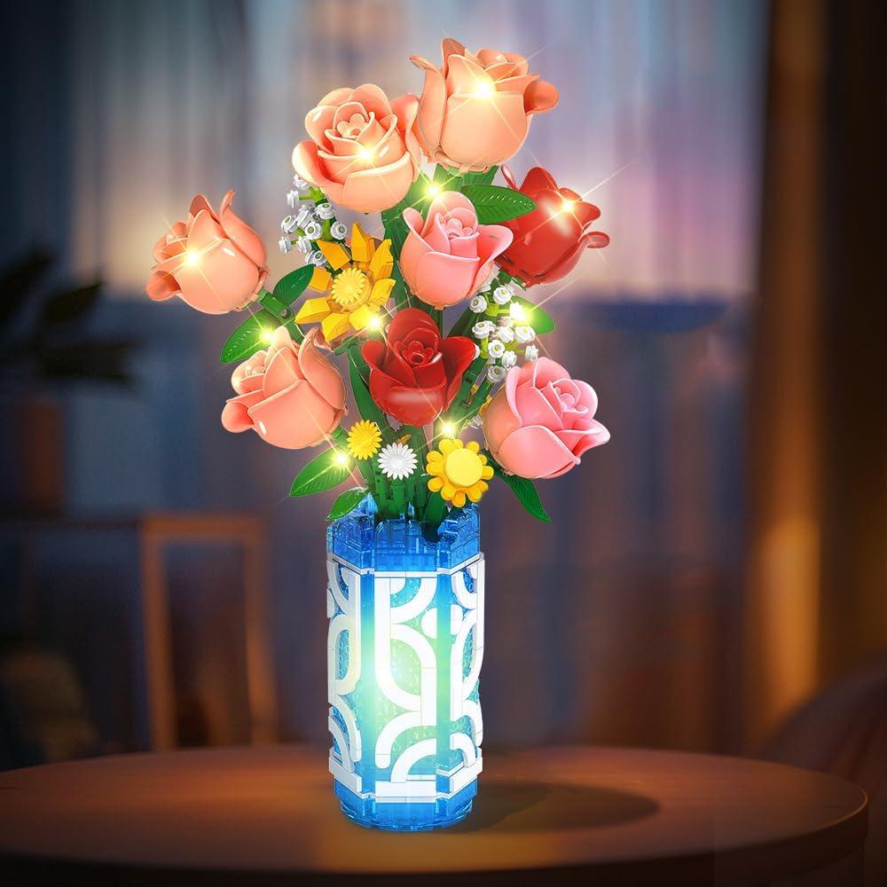 Conjunto de Construcción de Ramo de Flores CUBIMANA 14 PCS con Luz LED