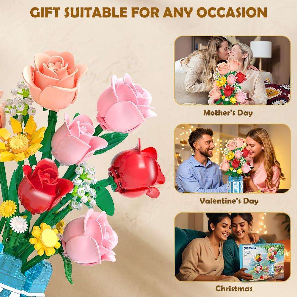 Conjunto de Construcción de Ramo de Flores CUBIMANA 14 PCS con Luz LED