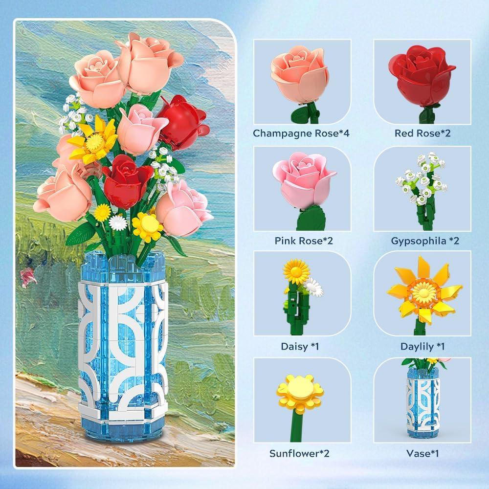 Conjunto de Construcción de Ramo de Flores CUBIMANA 14 PCS con Luz LED