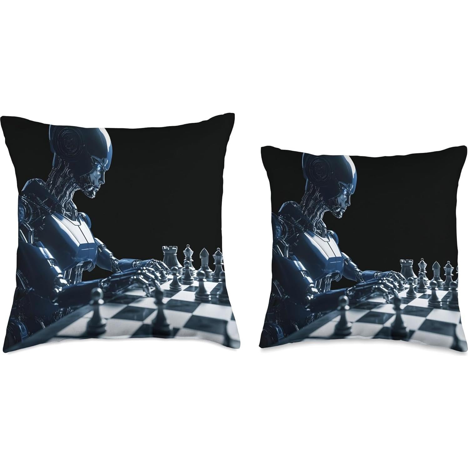 Futuristic AI Robot Playing Chess Throw Pillow