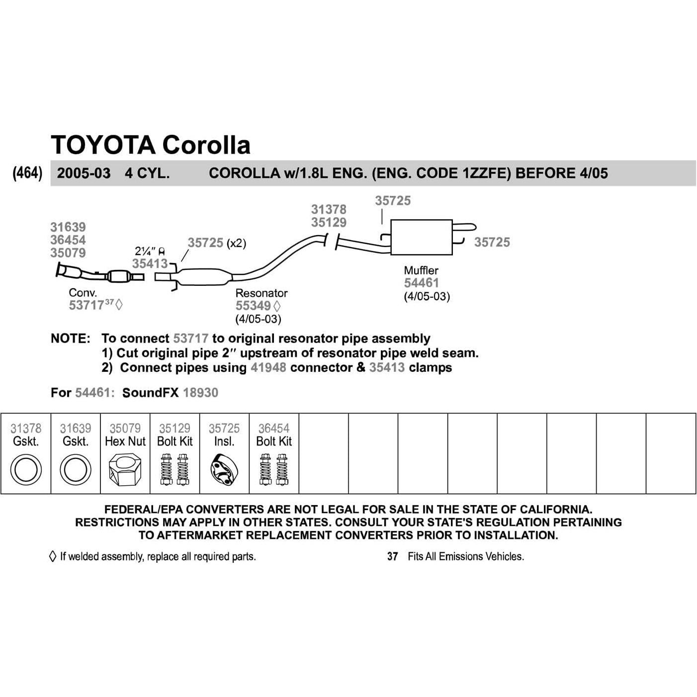 Resonador Walker 55349 para Toyota Corolla y Matrix 2003-2005