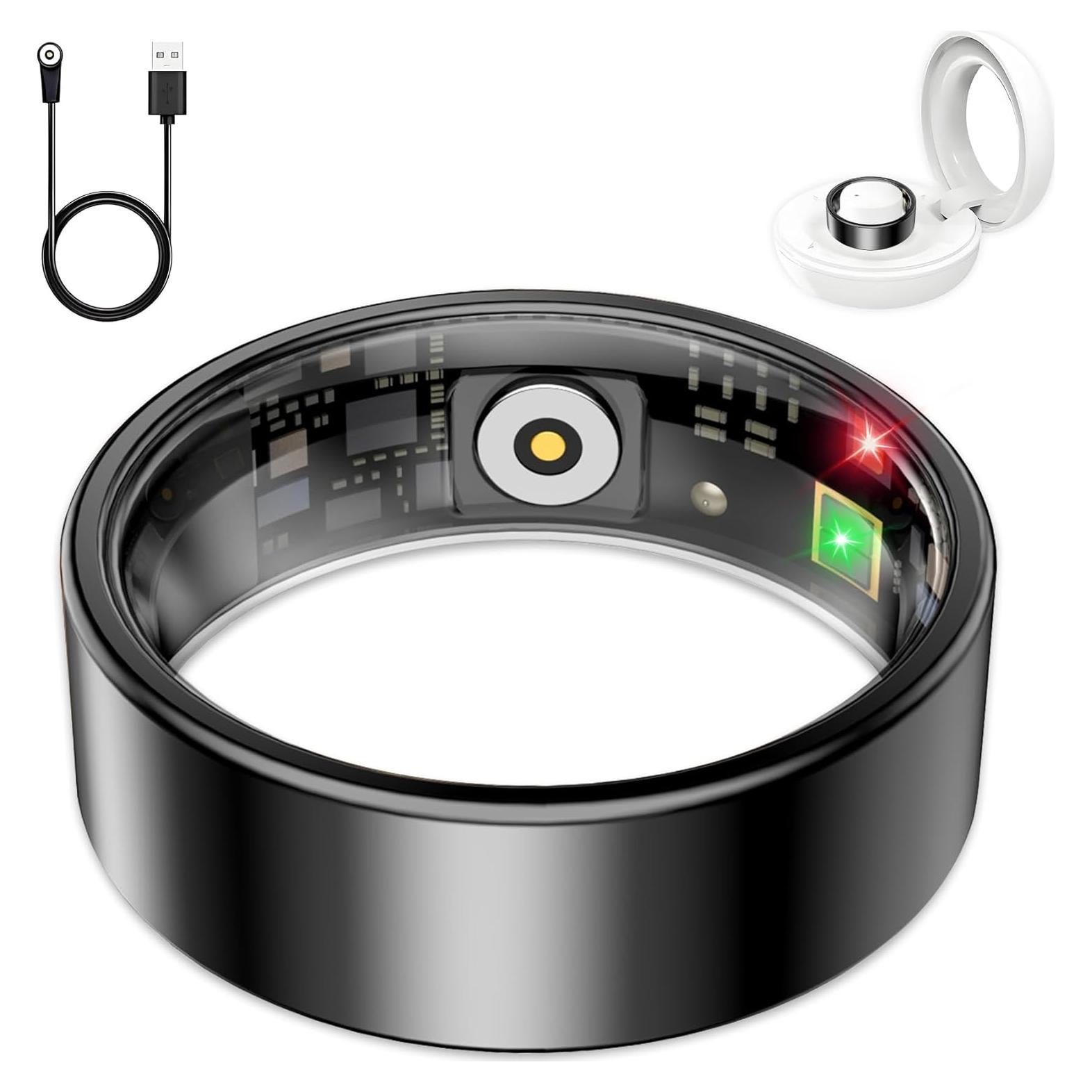 Anillo Inteligente Amwentu Negro #7 con Monitoreo de Salud