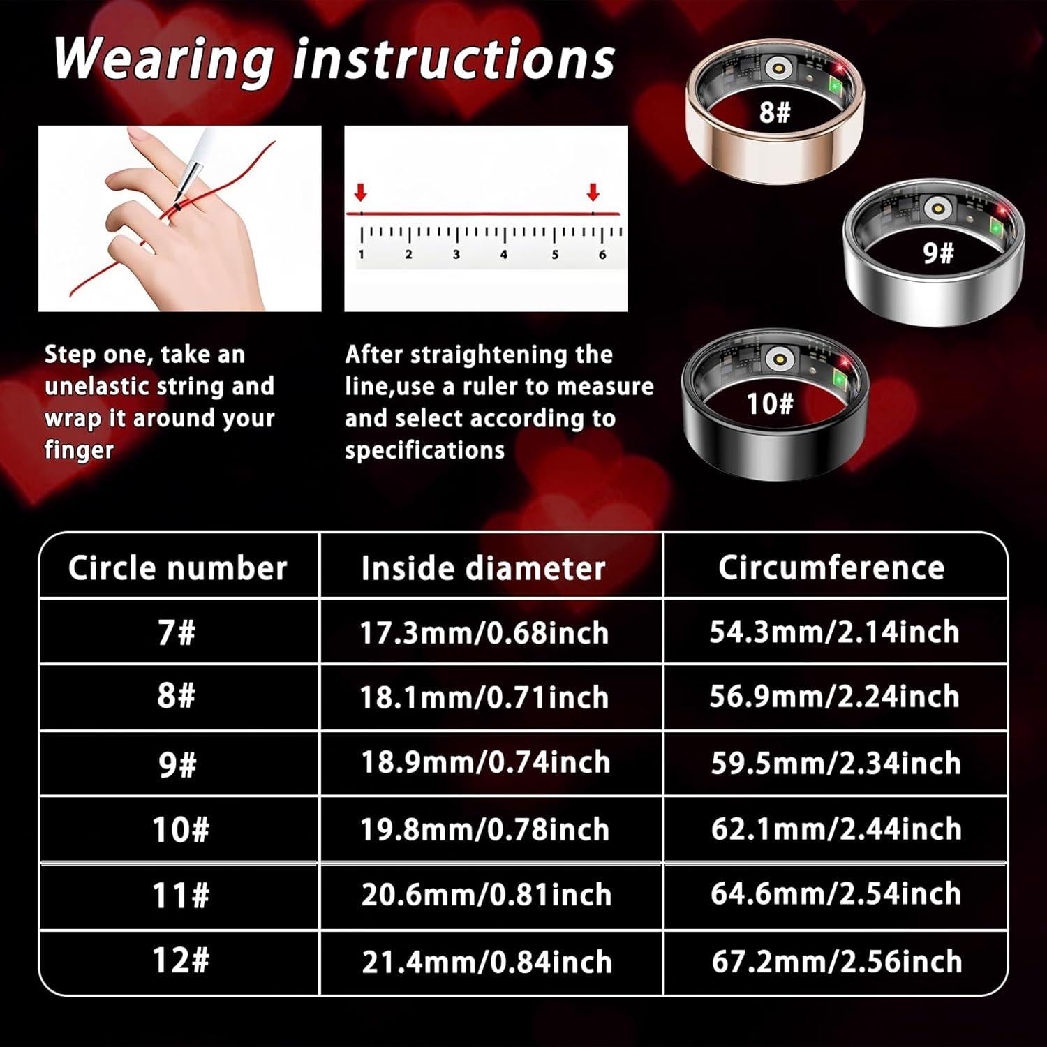 Anillo Inteligente Amwentu Negro #7 con Monitoreo de Salud