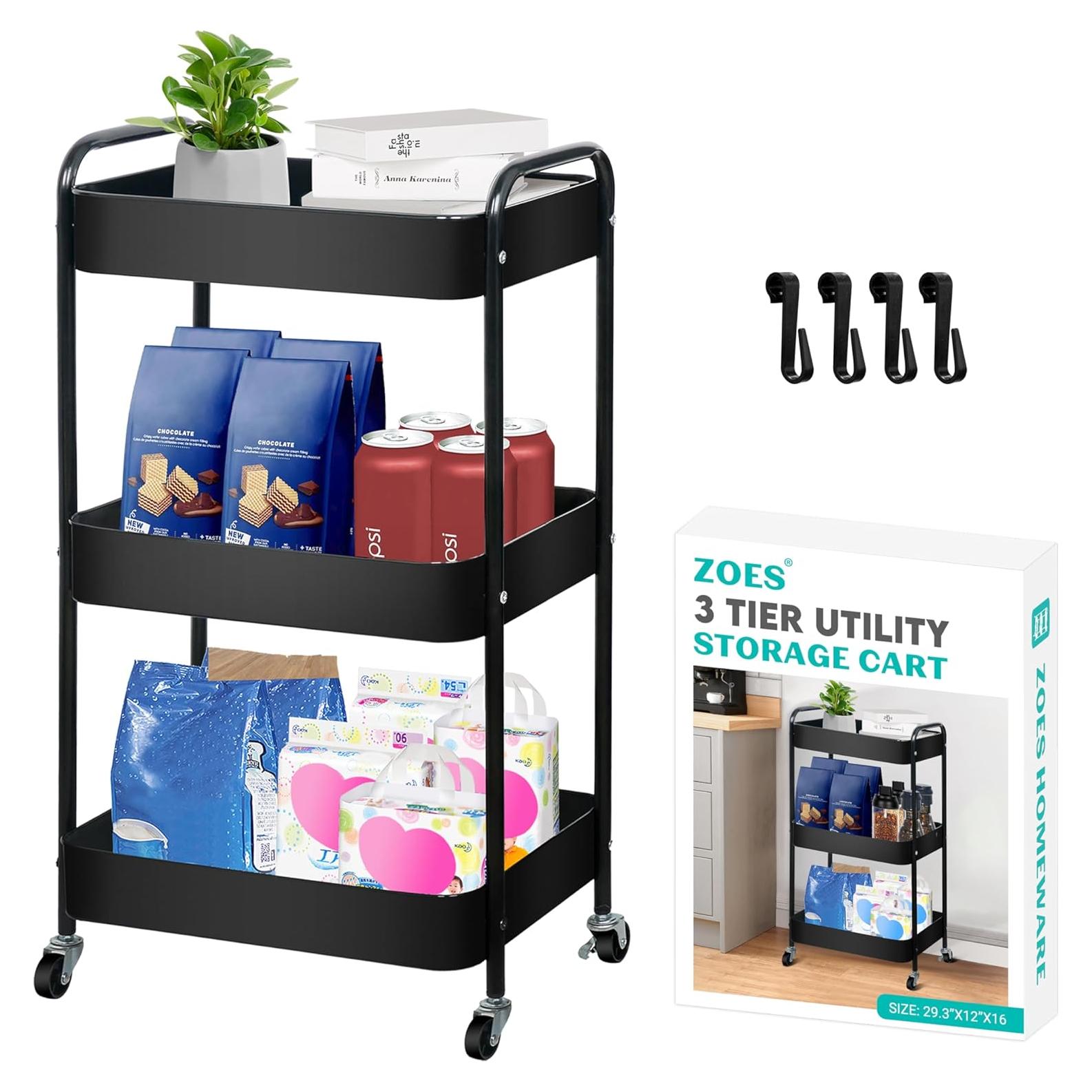 Carro Rodante de Almacenamiento ZOES HOMEWARE 3 Niveles Negro