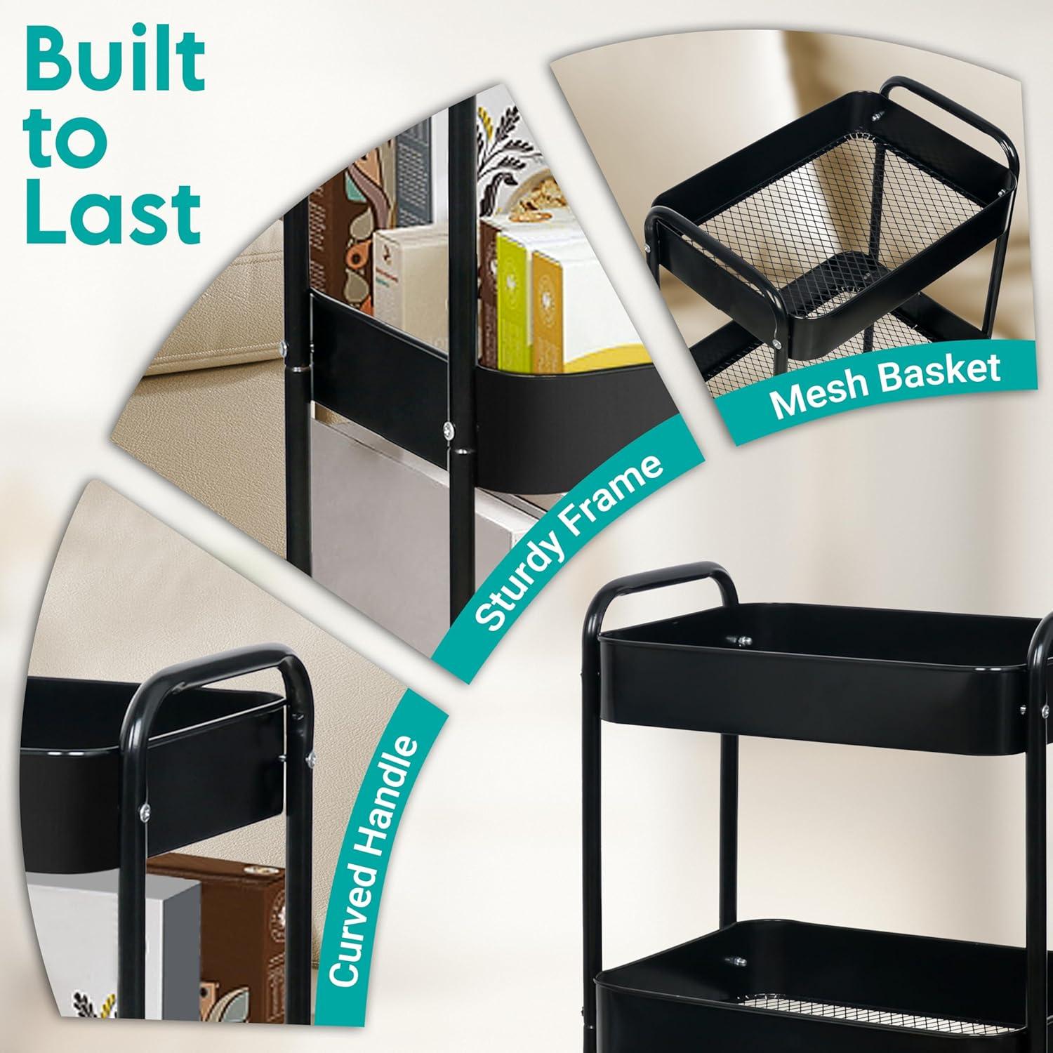 Carro Rodante de Almacenamiento ZOES HOMEWARE 3 Niveles Negro