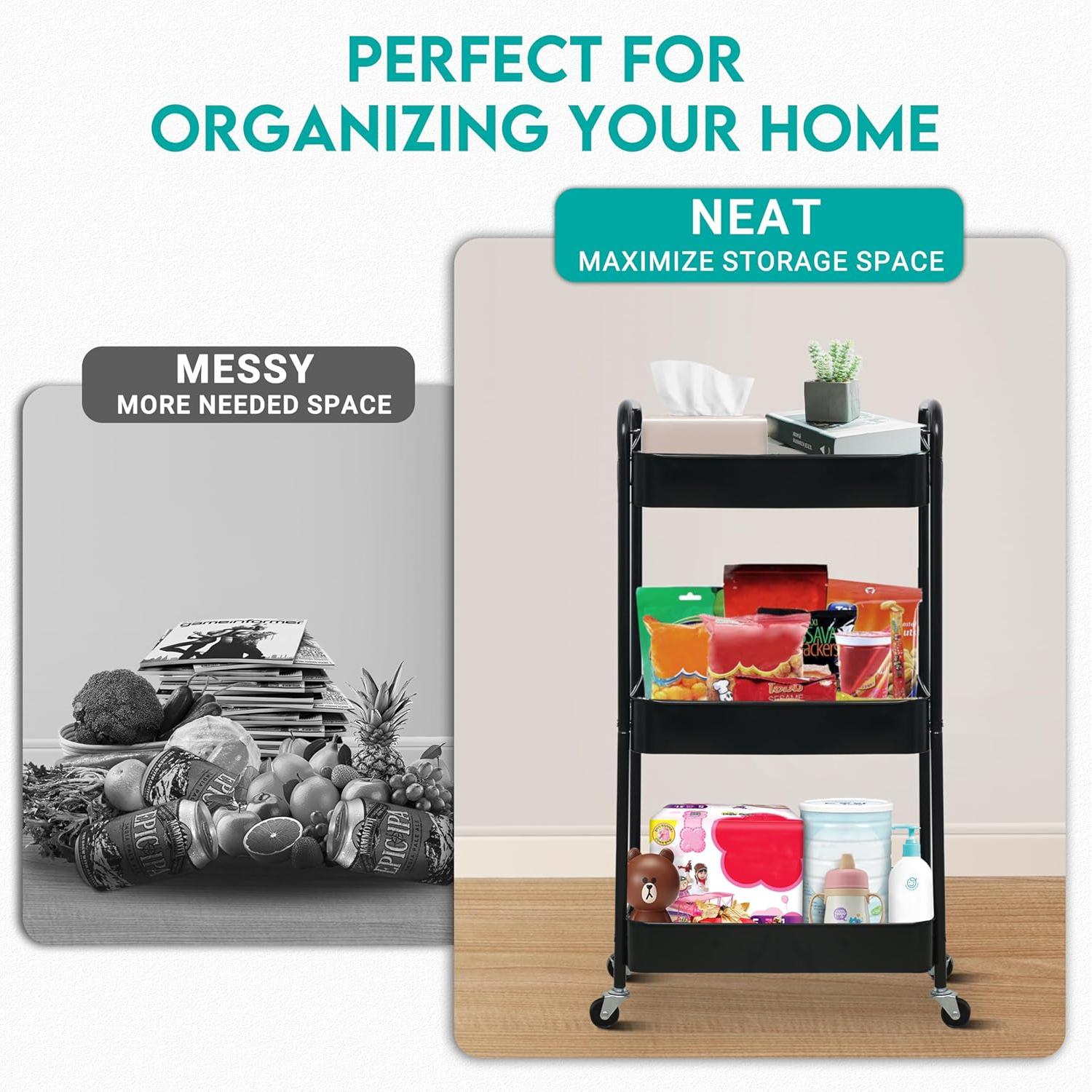 Carro Rodante de Almacenamiento ZOES HOMEWARE 3 Niveles Negro