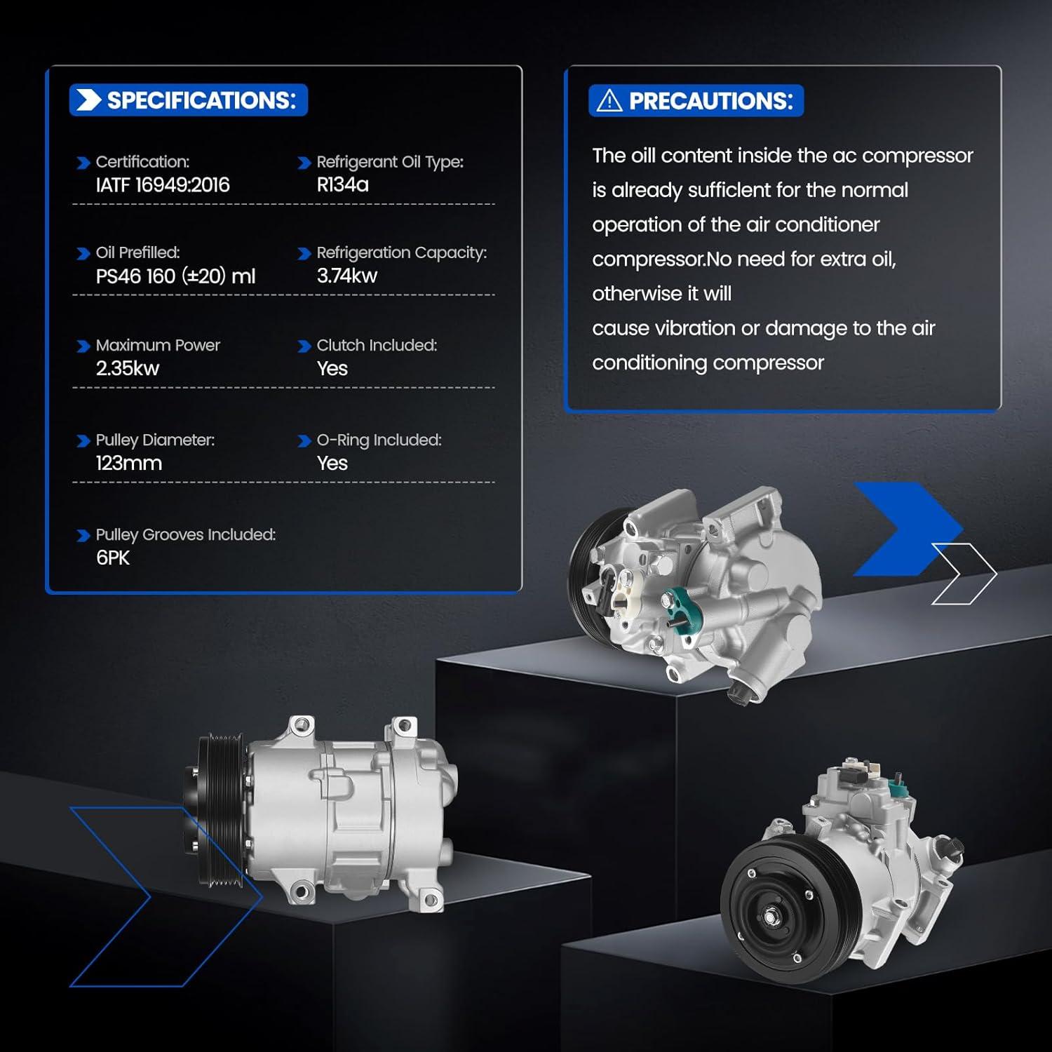 Compresor de Aire Acondicionado SYKRSS para Toyota Corolla 2011-2013 y Matrix 2011-2014