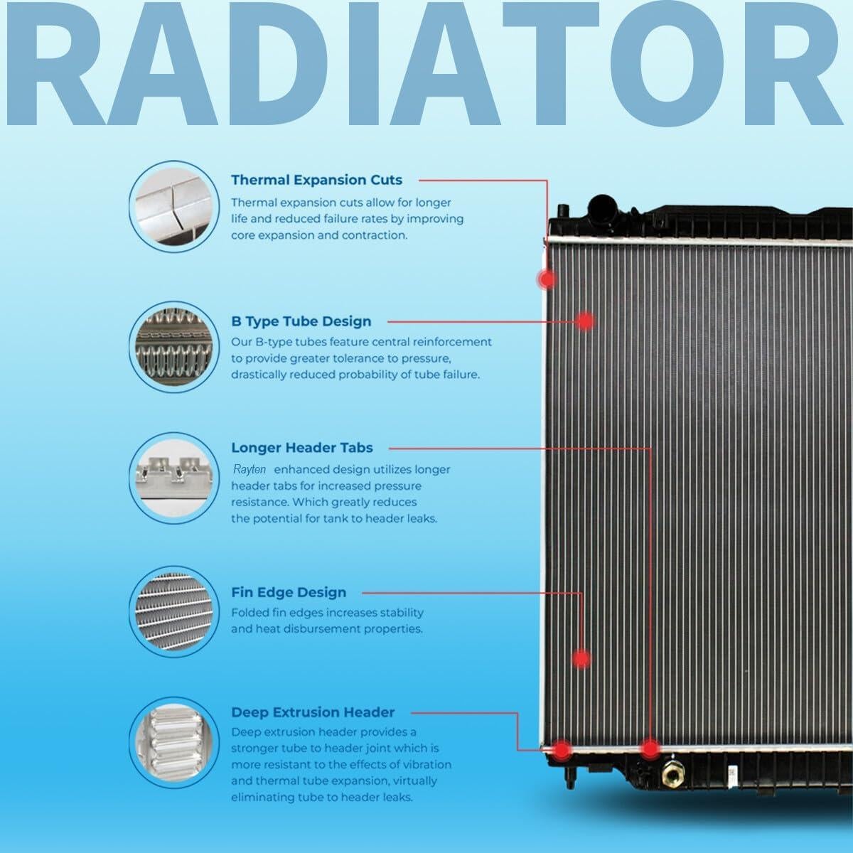 Radiador Rayten 13049 para Toyota Corolla 09-17 y Matrix 09-12