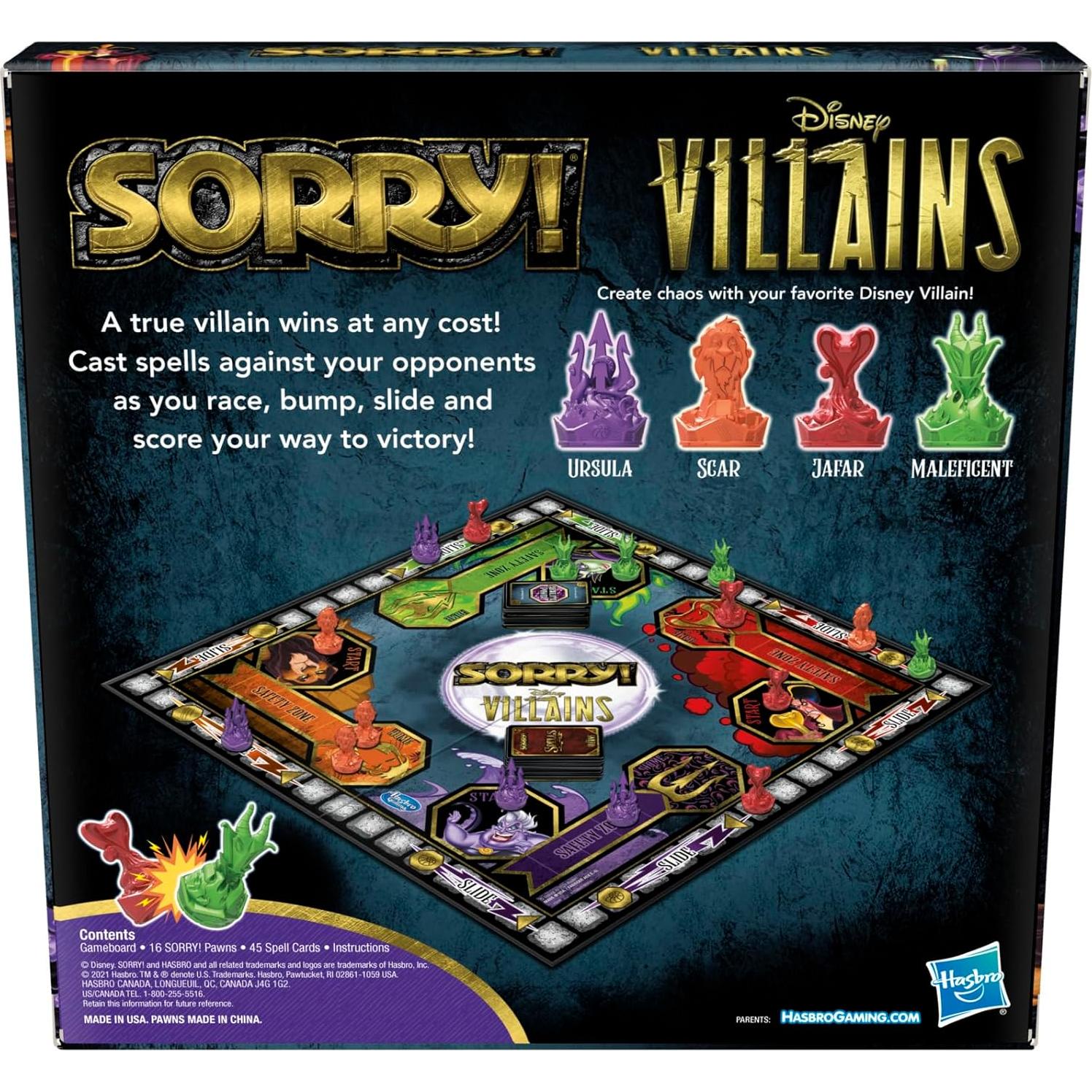 Juego de Mesa Hasbro Sorry! Villanos de Disney 4 Peones