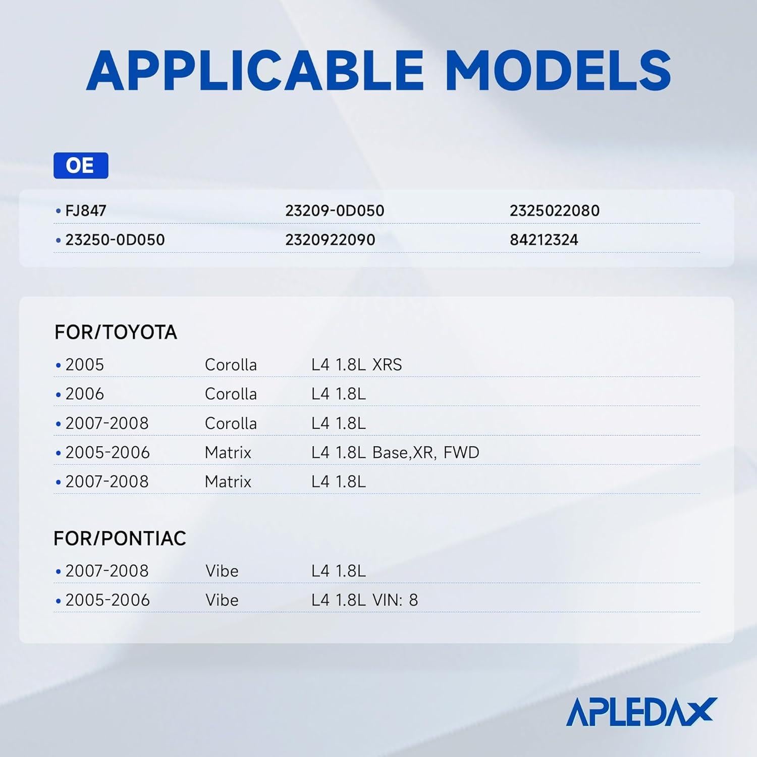 Inyectores de Combustible APLEDAX 4PCS para Toyota y Pontiac